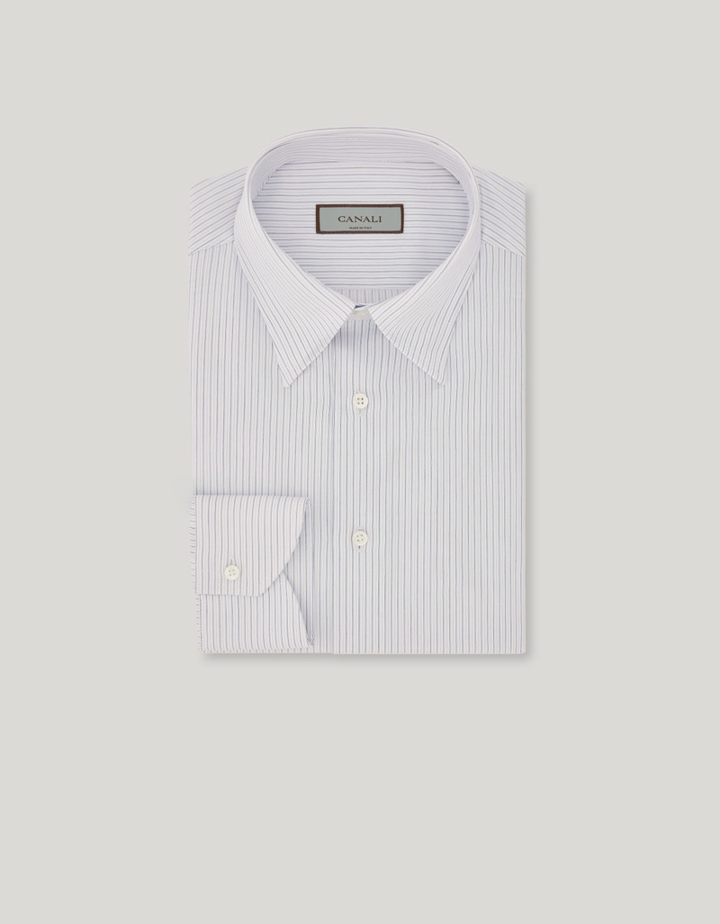 IMPECCABILE WHITE AND BLUE STRIPED COTTON REGULAR-FIT SHIRT 1