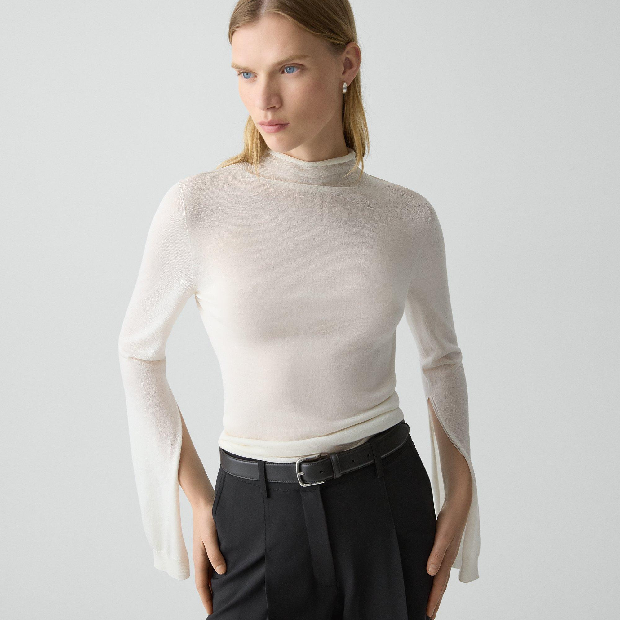 Slit Sleeve Turtleneck Sweater in Wool-Viscose - 5