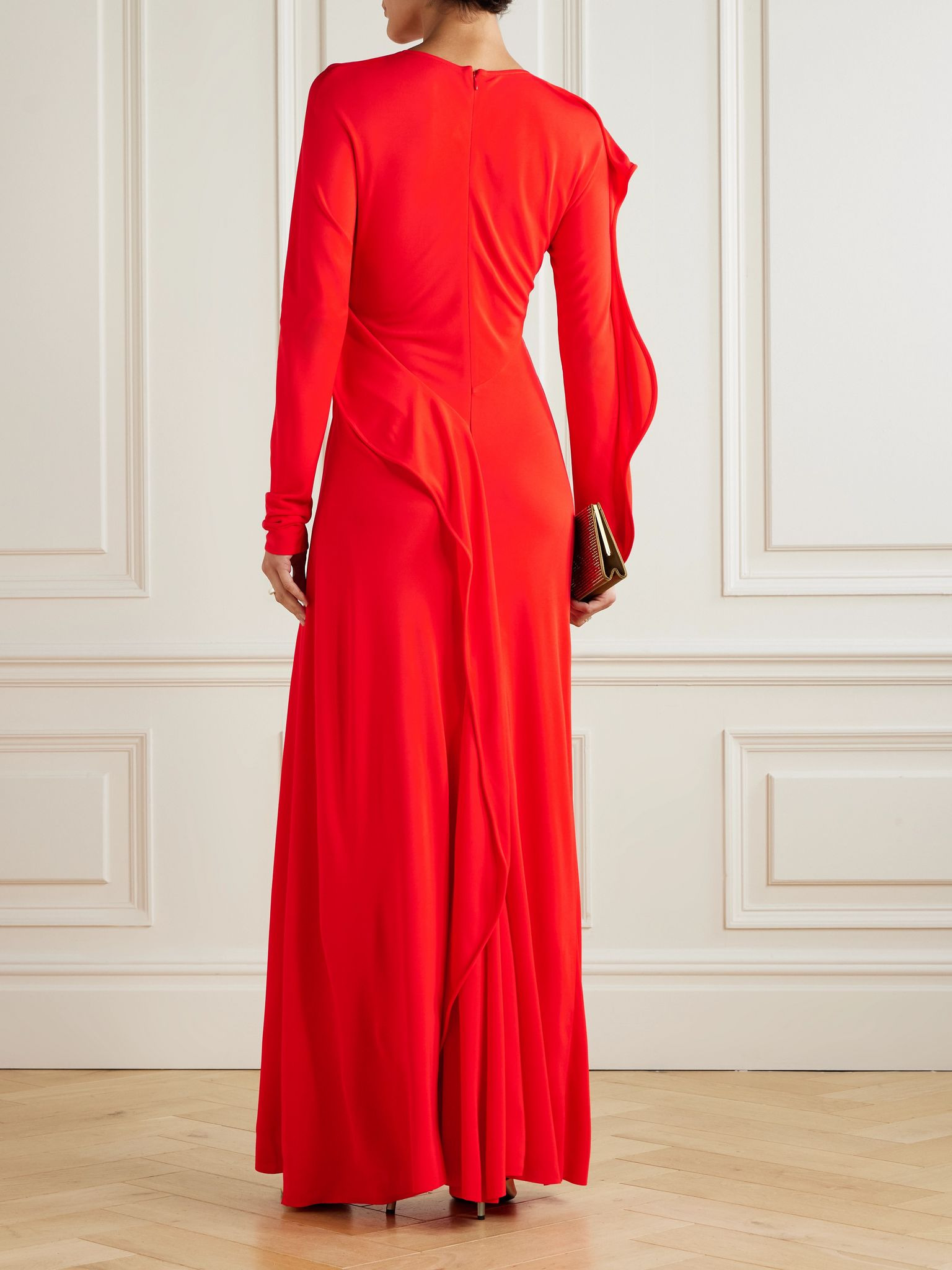 Draped asymmetric jersey maxi dress Red - 3