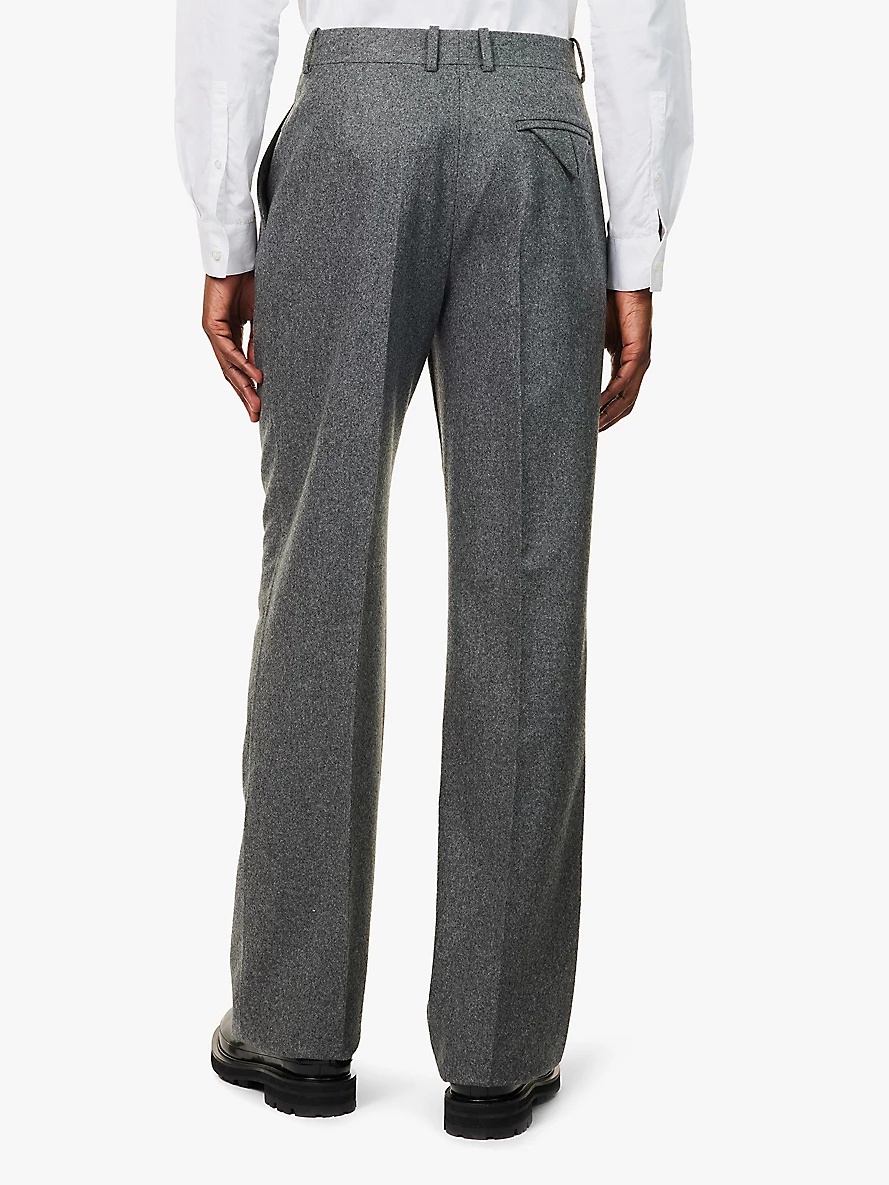 Brushed-texture pressed-crease straight-leg regular-fit wool trousers - 4