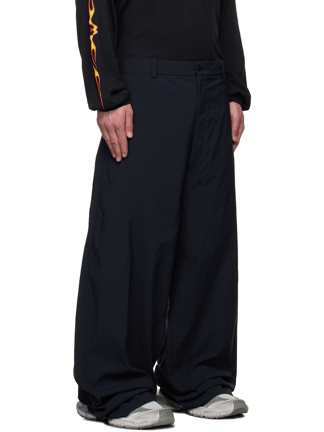 Back Nylon Micro Canvas Large Fit Trousers - 2