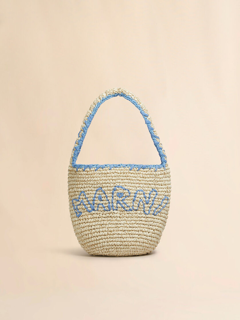 NATURAL RAFFIA AND BLUE NASSA SMALL HOBO BAG 1