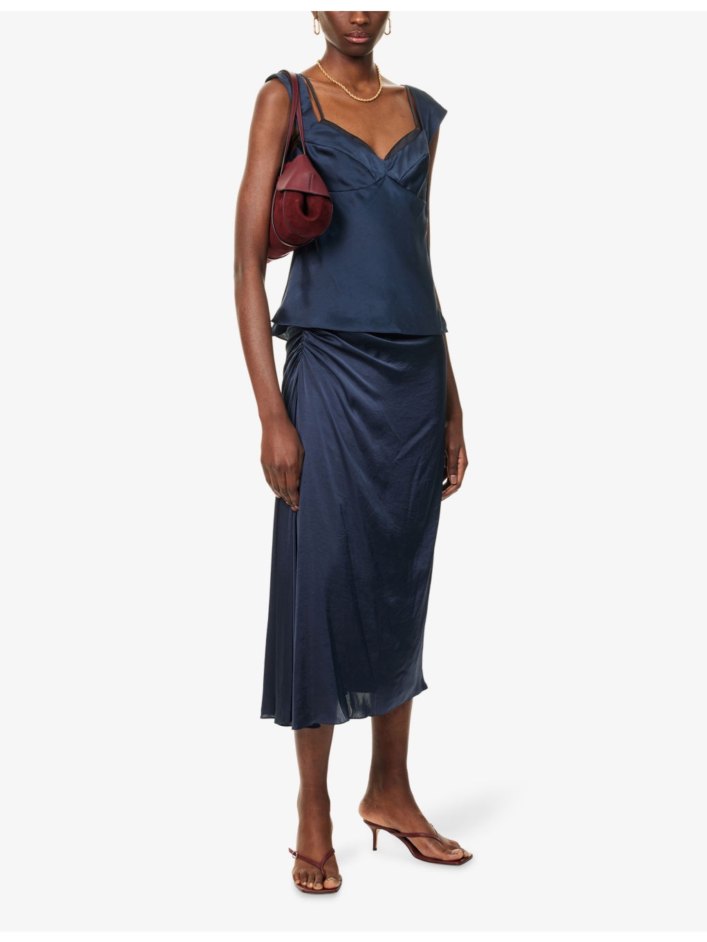 Ruched Regular-Fit Woven Midi Skirt - 2