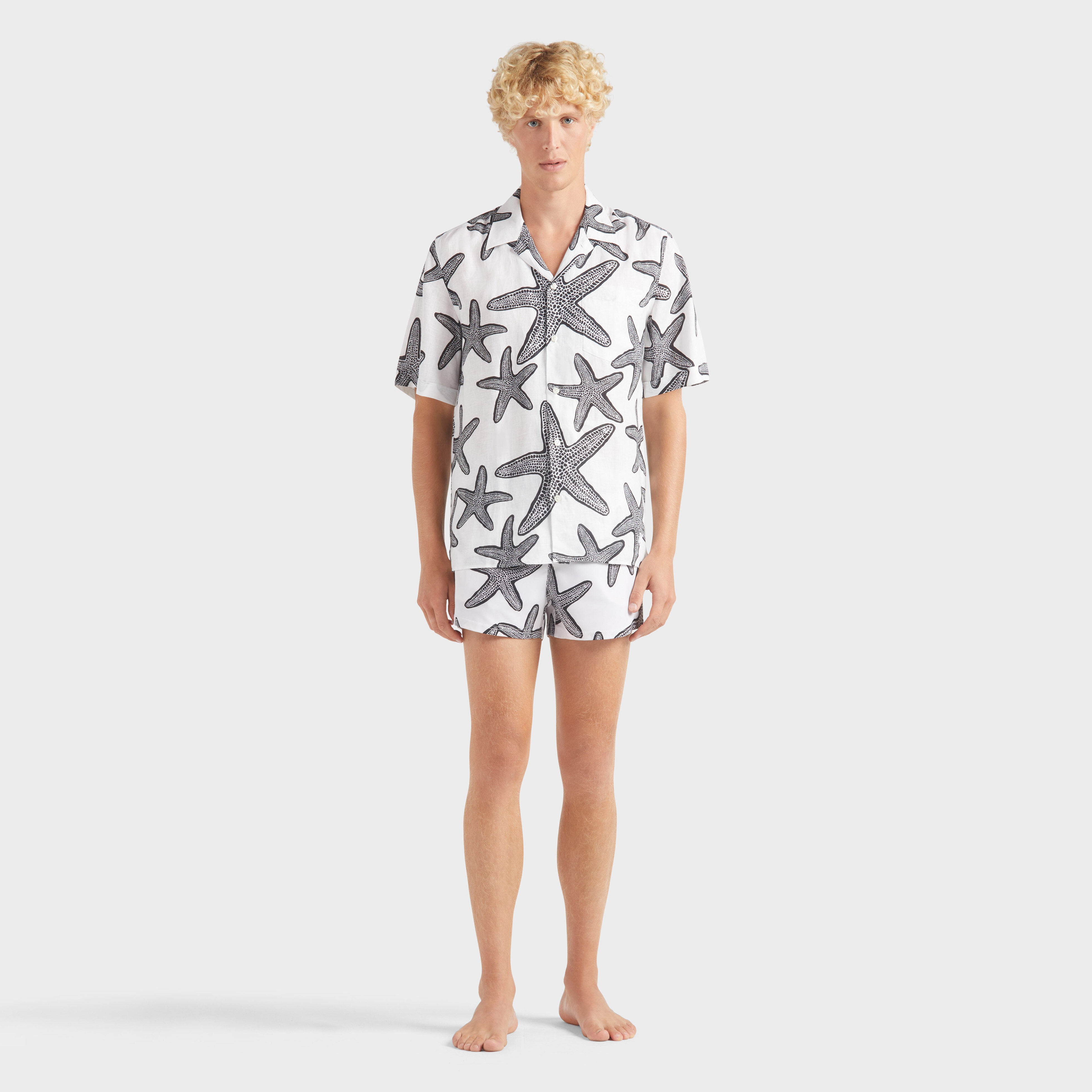 Men Linen Bowling Shirt Starlettes - 3