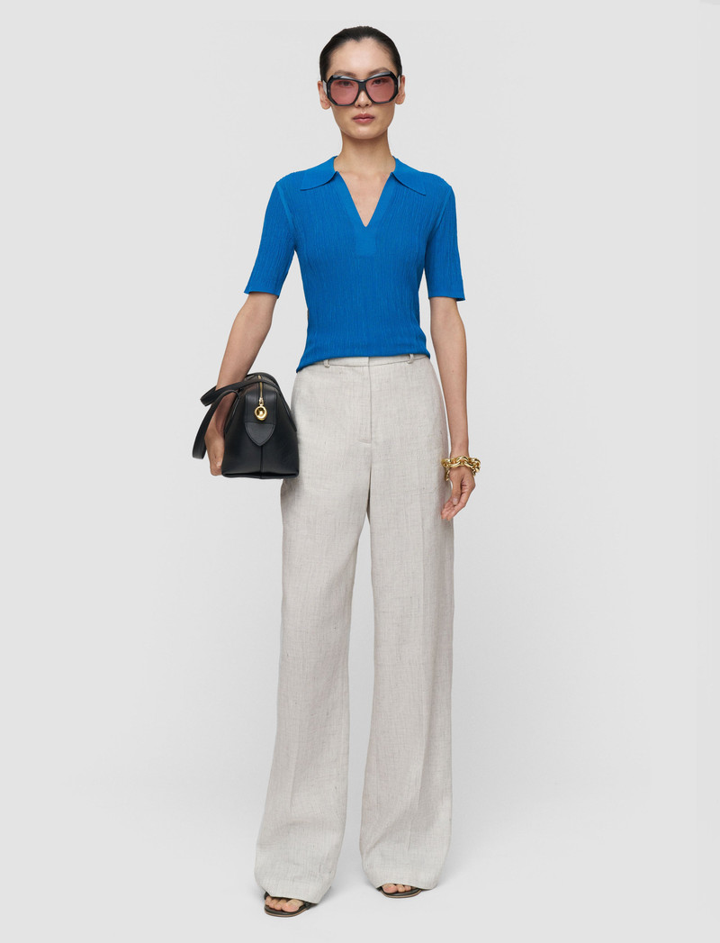 JOSEPH Aliane Crinkle Viscose Polo Top outlook