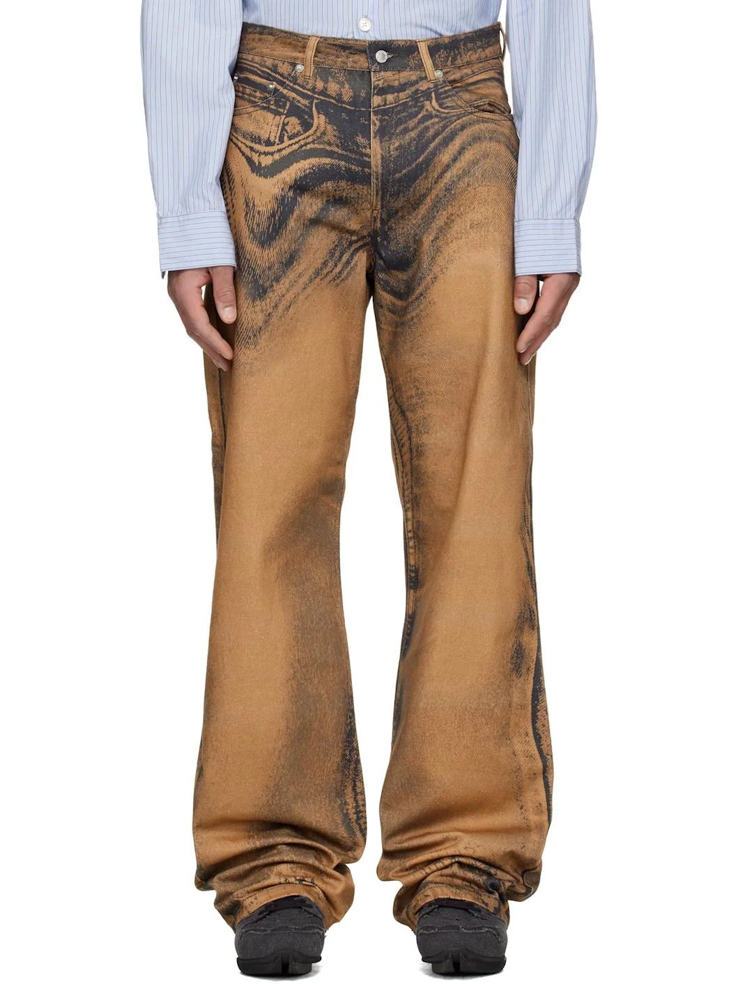 Brown Distorted Print Jeans - 1