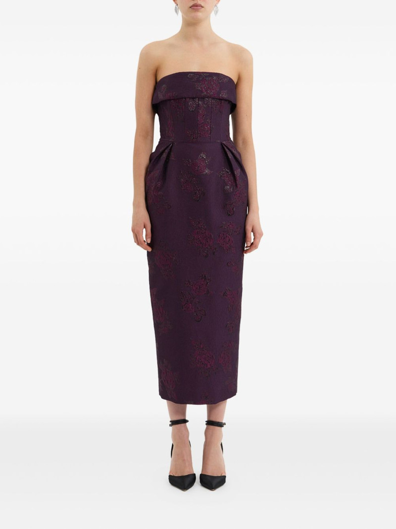 REBECCA VALLANCE strapless floral-brocade midi dress outlook