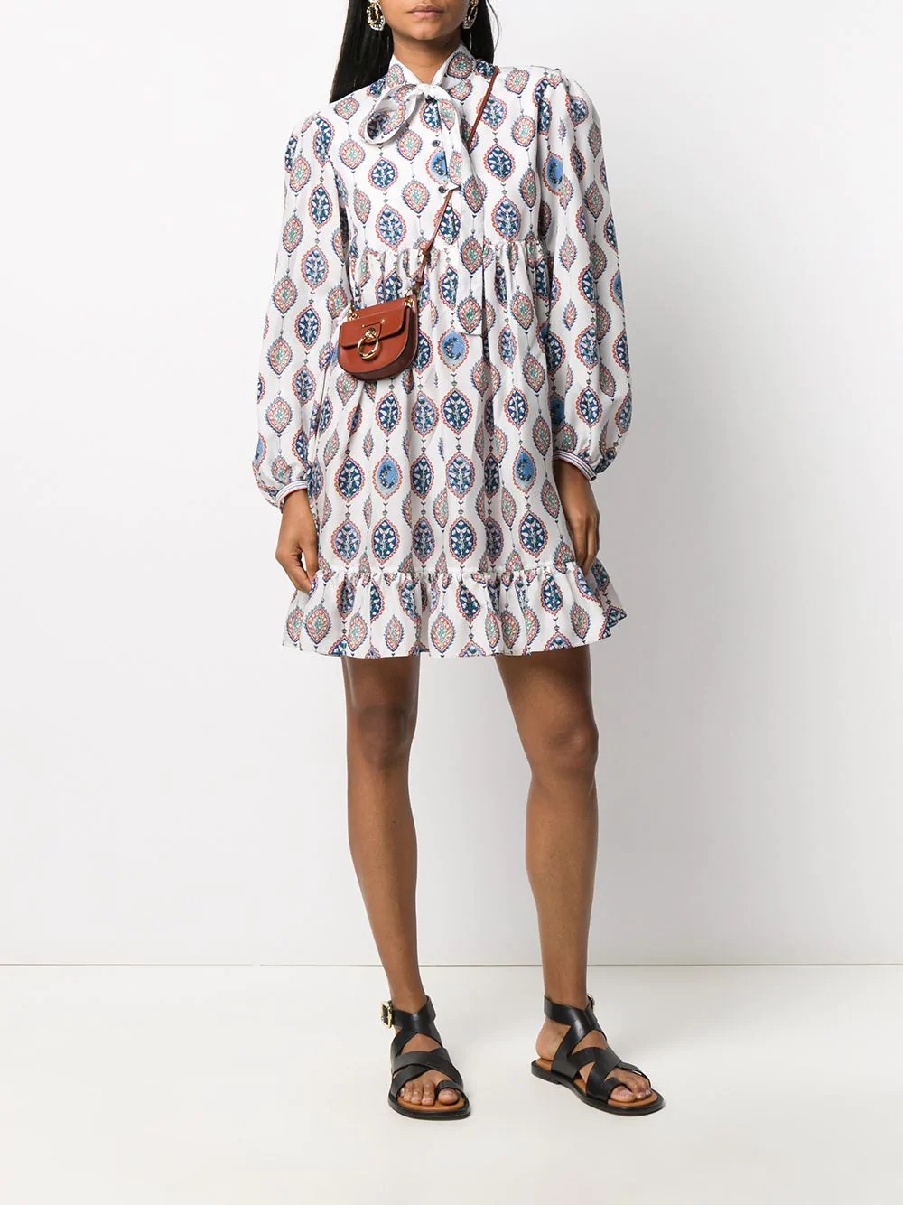 boho-print silk shirtdress - 2