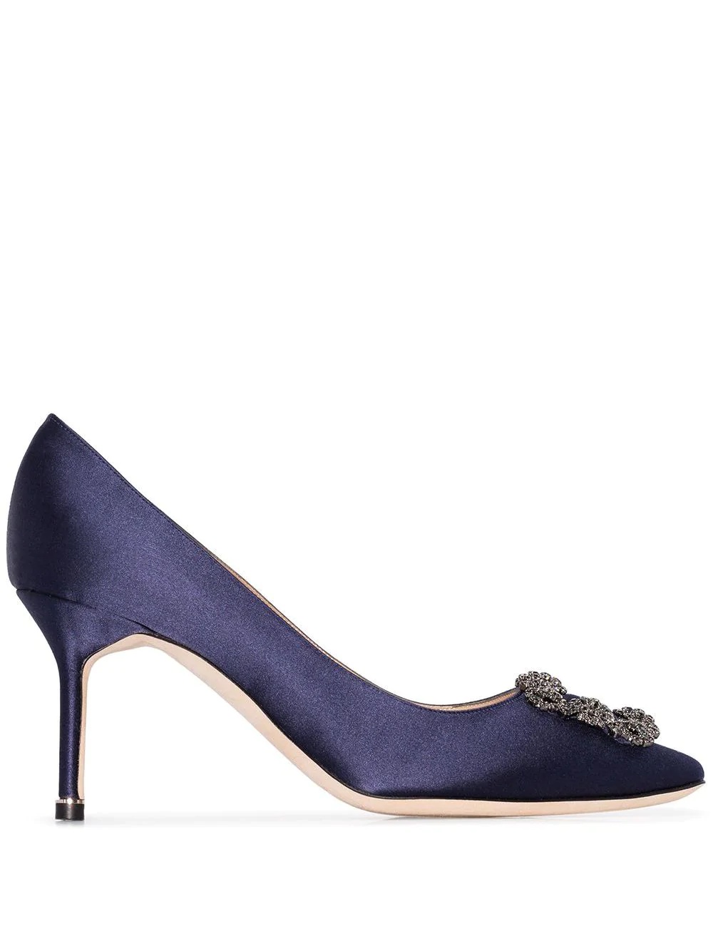 navy Hangisi 70 crystal buckle silk satin pumps - 1