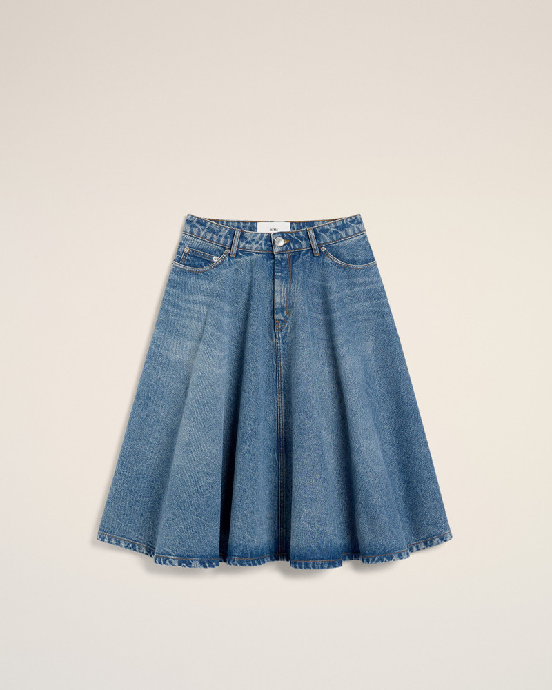 BLUE COTTON MIDI SKIRT WITH GODETS 1