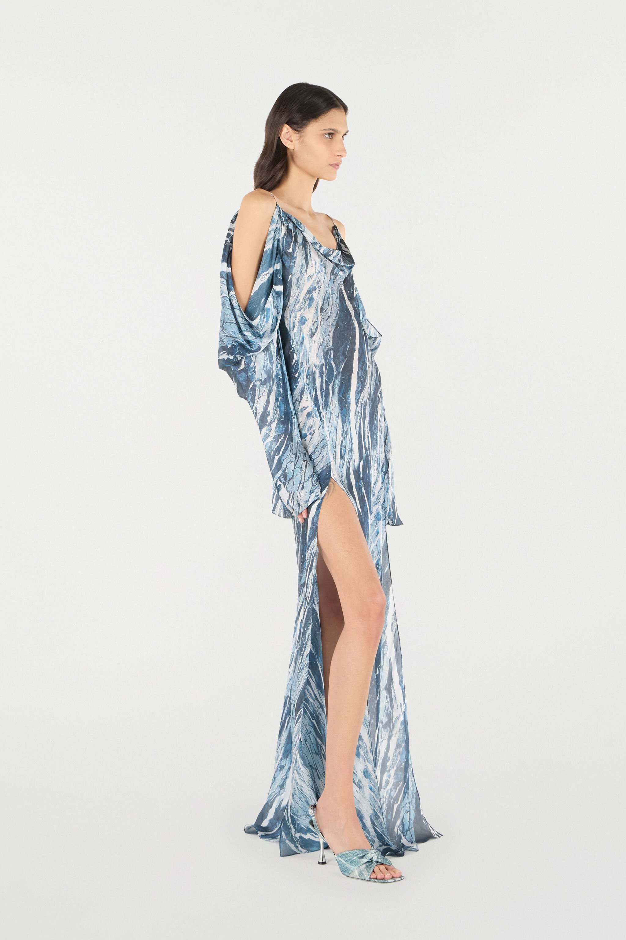 Marble-Print Flowing Dress - 3