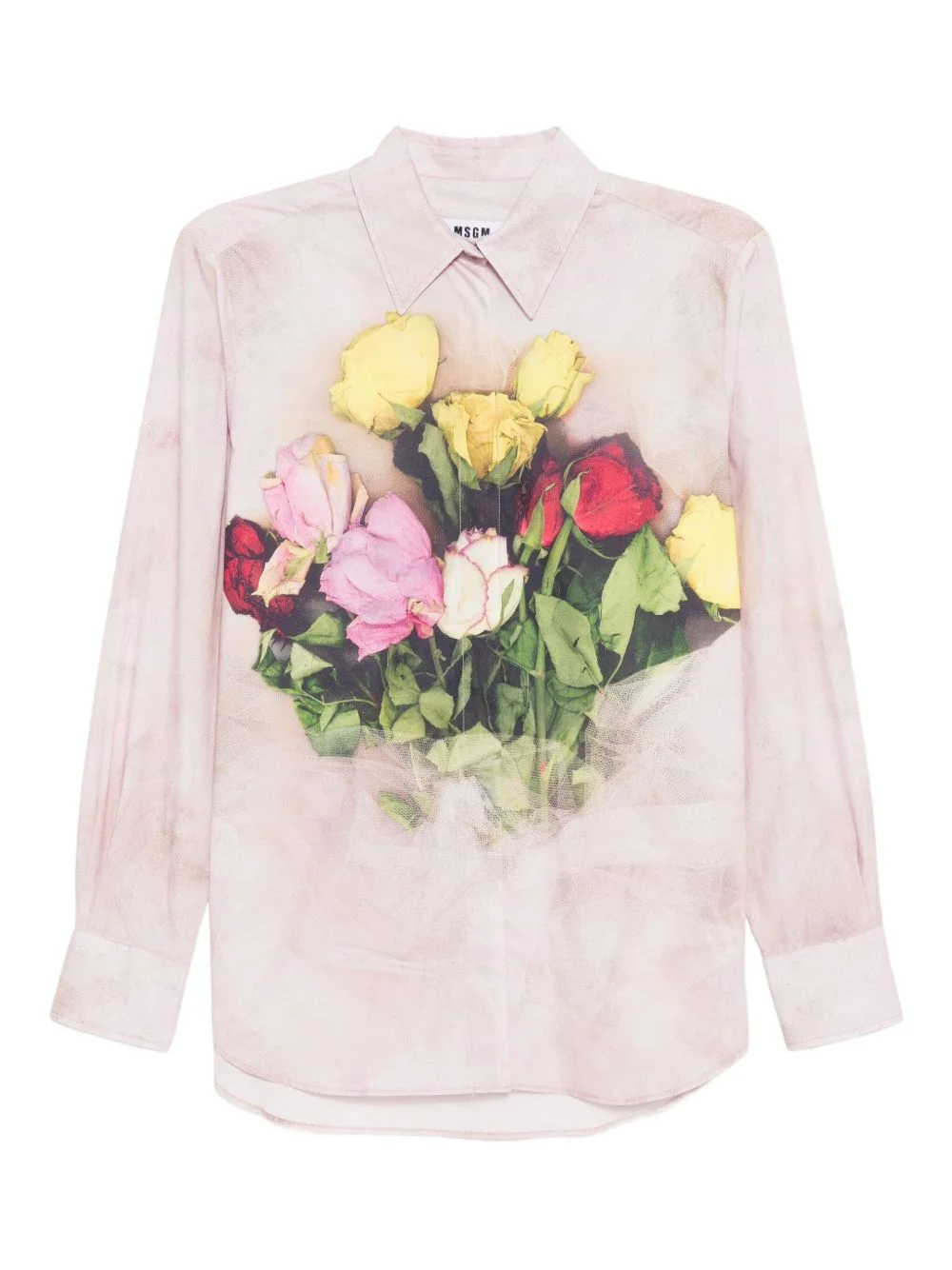 rose bouquet-print poplin shirt - 1