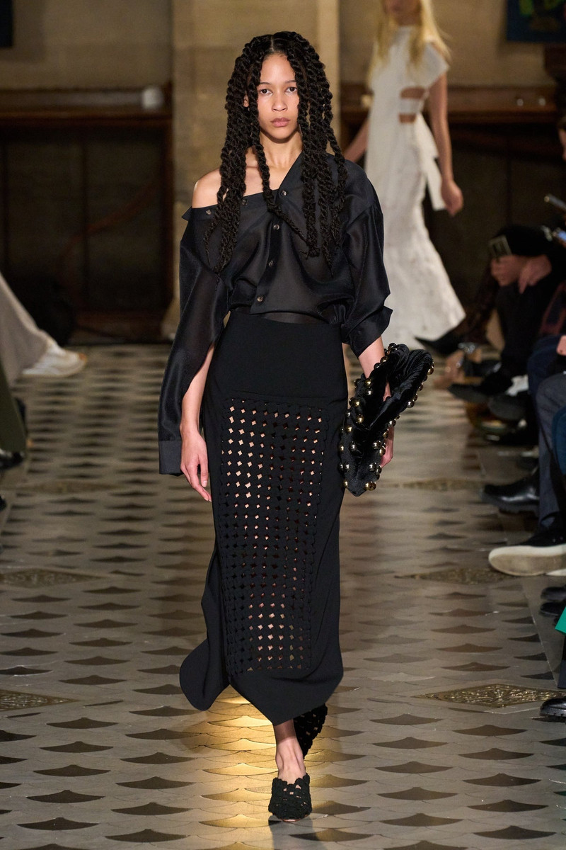 MAXI SKIRT WITH WEAVED FRAME INSERT BLACK - 1
