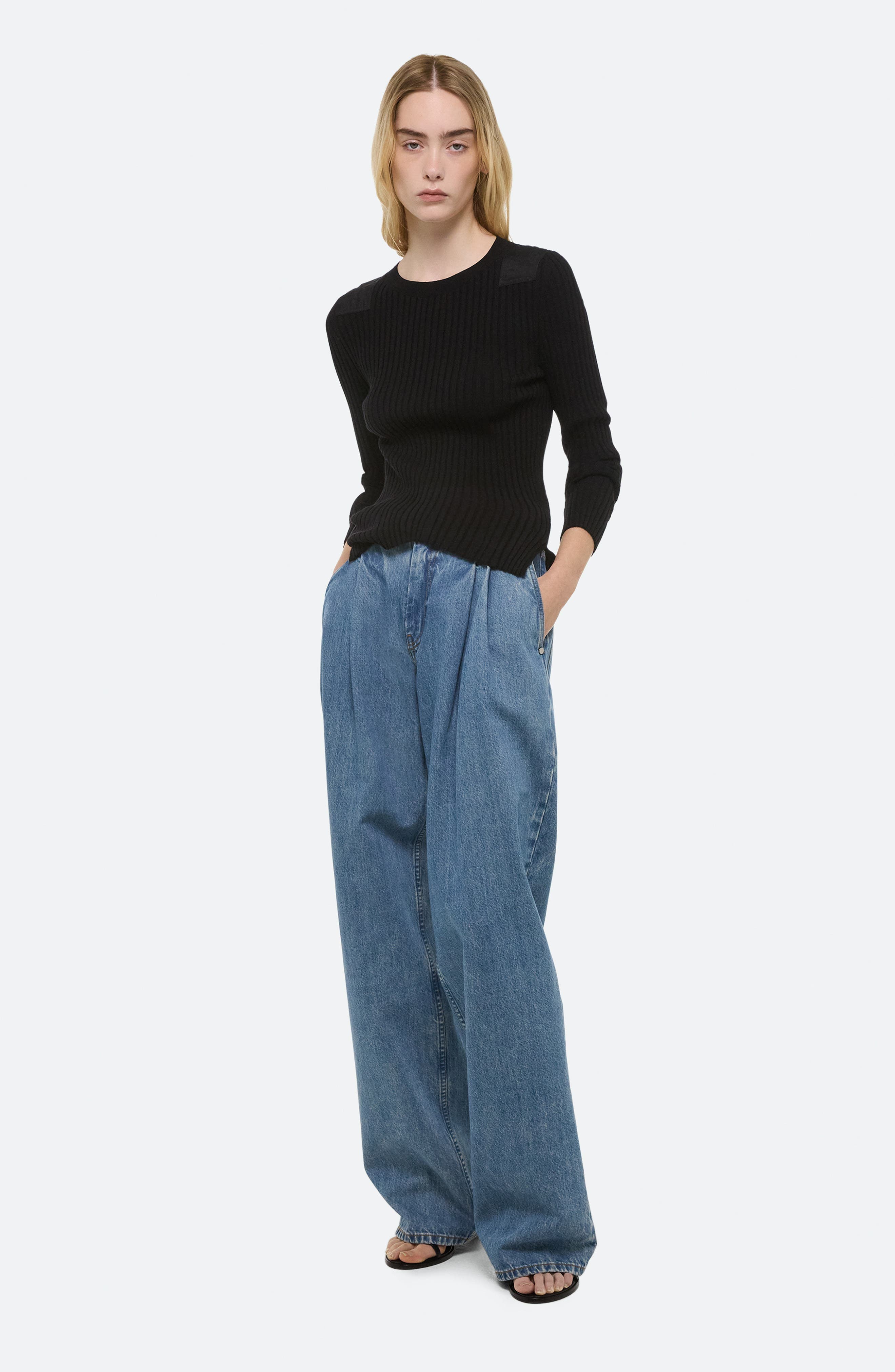 Helmut Lang High Waist Double Pleat Jeans in Archive Blue - 6