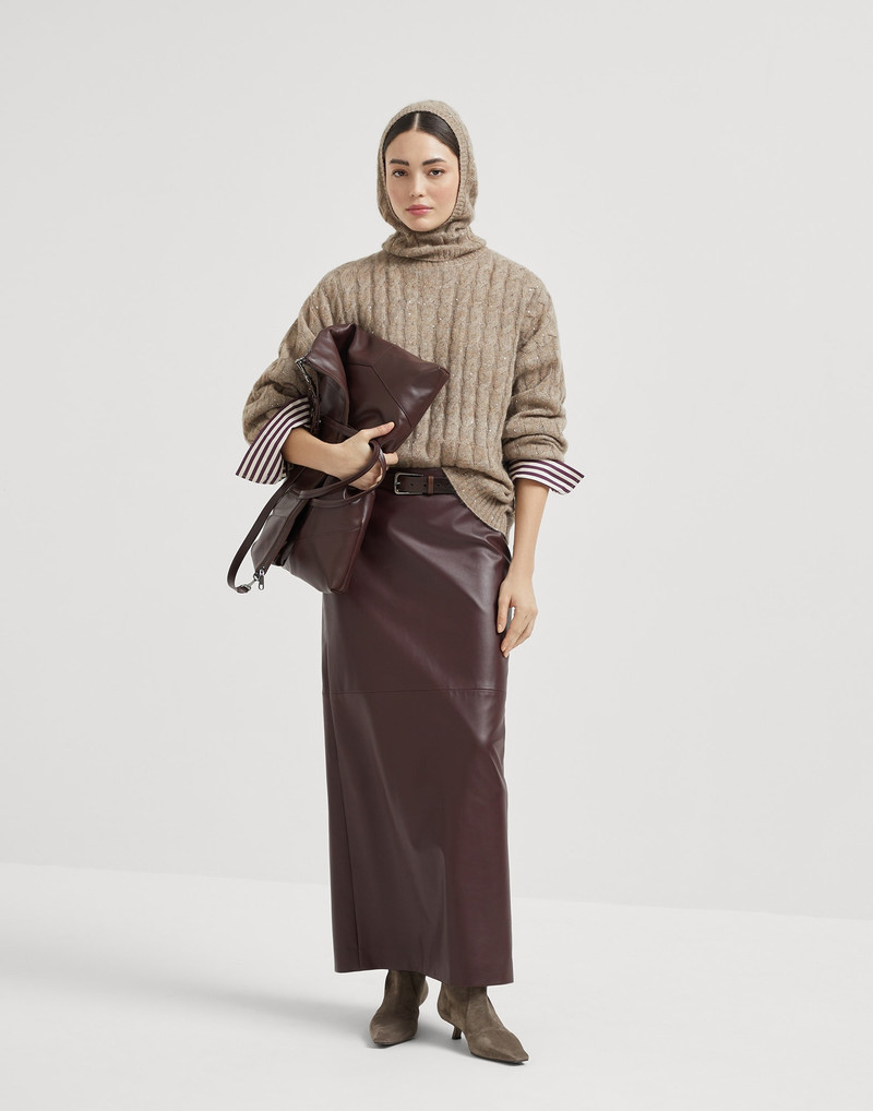 Mohair, cotton and wool dazzling cable hooded knit sweatshirt 5