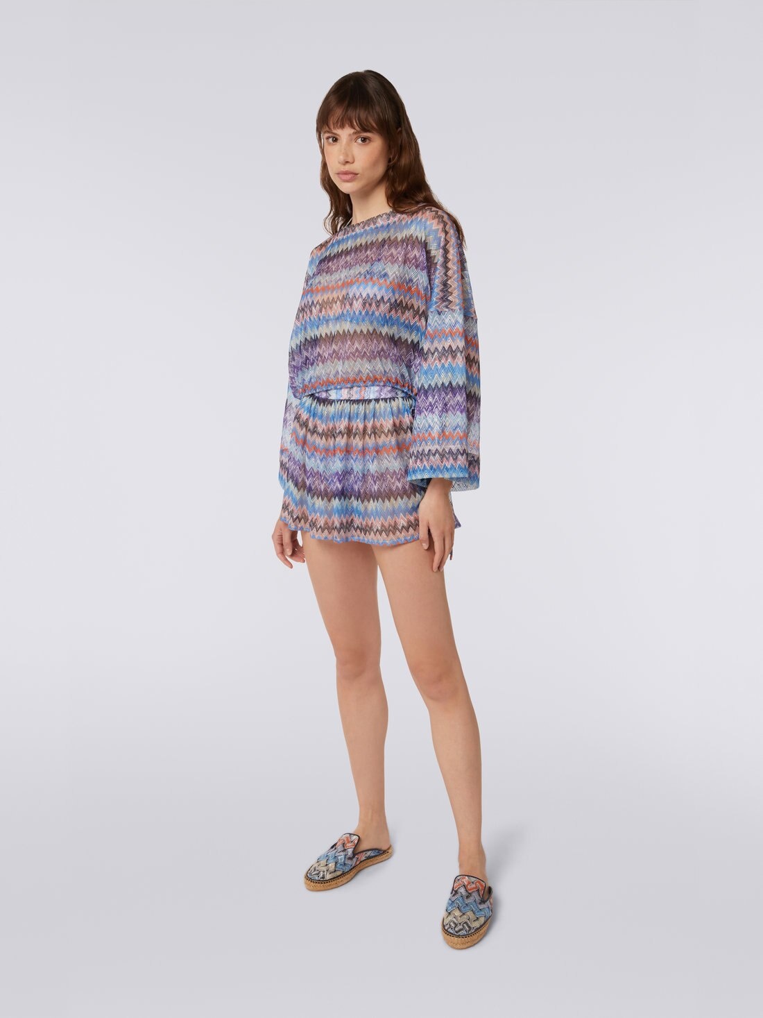 Chevron viscose tulle cover up blouse - 3