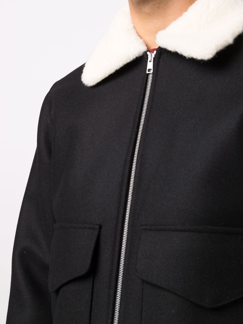 contrasting-collar zip-up jacket - 5