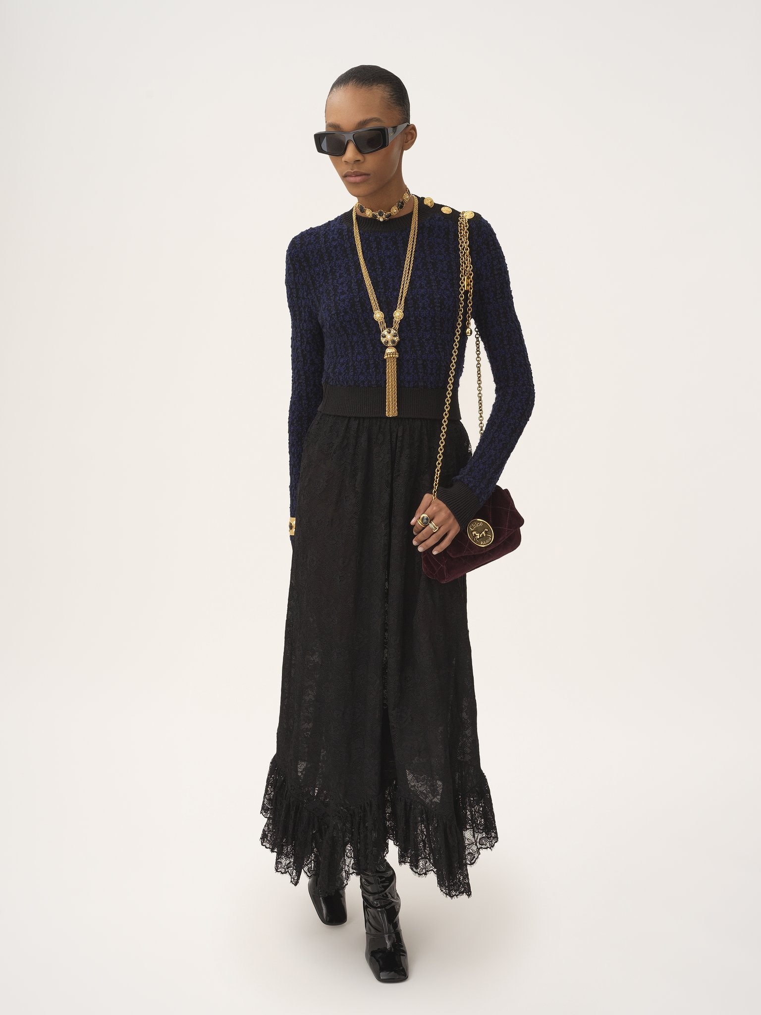 BOXY MOCK-NECK SWEATER IN A WOOL & SILK KNIT - 3