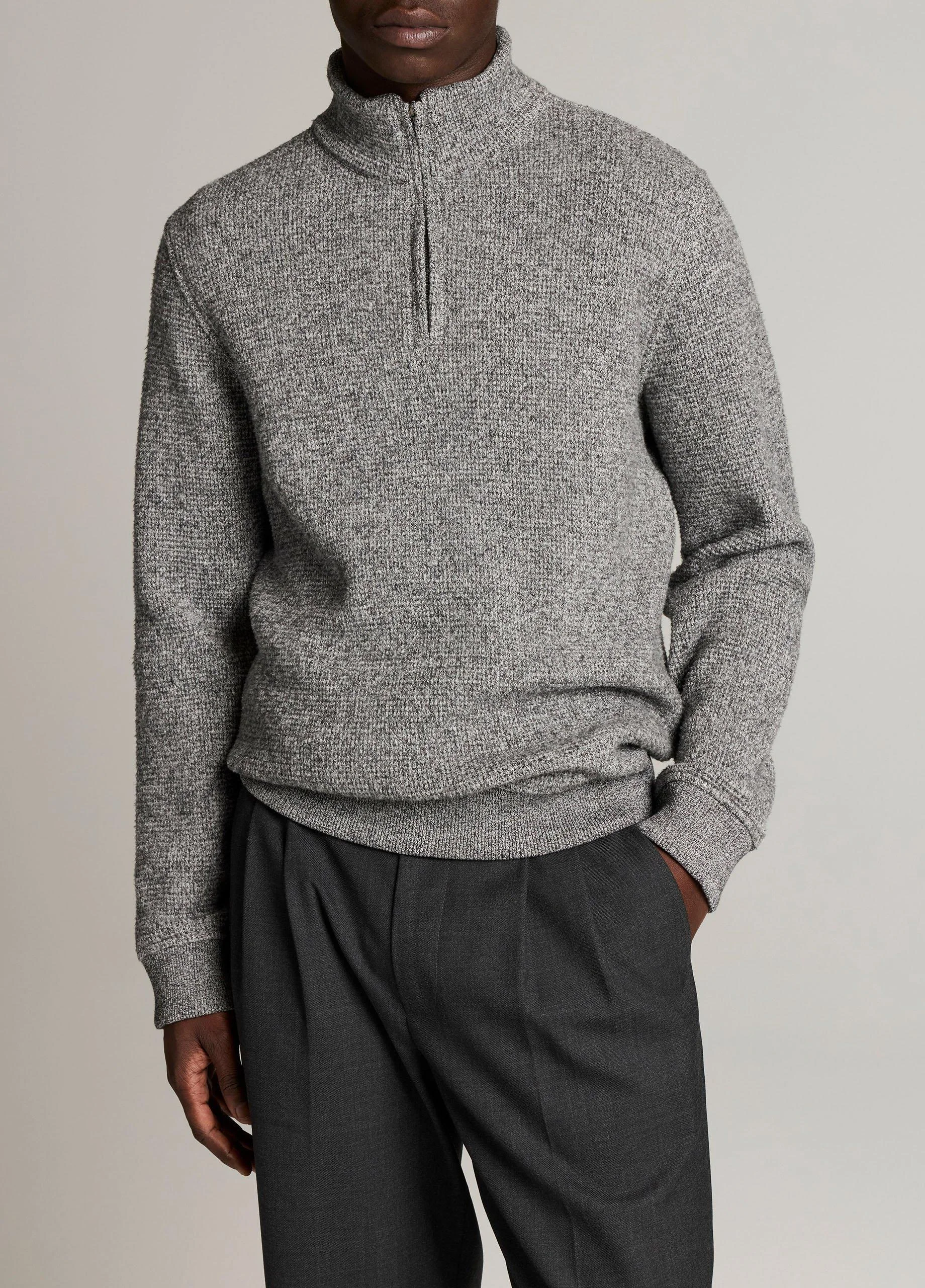 Brushed Cotton-Blend Waffle Quarter-Zip Pullover - 1