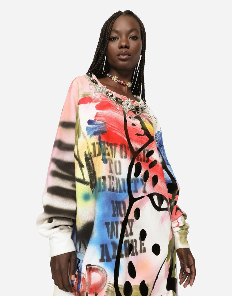 Long jersey sweatshirt with graffiti print 5