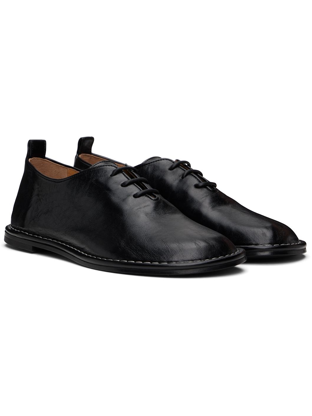 Black Leather One Cut Oxfords - 4