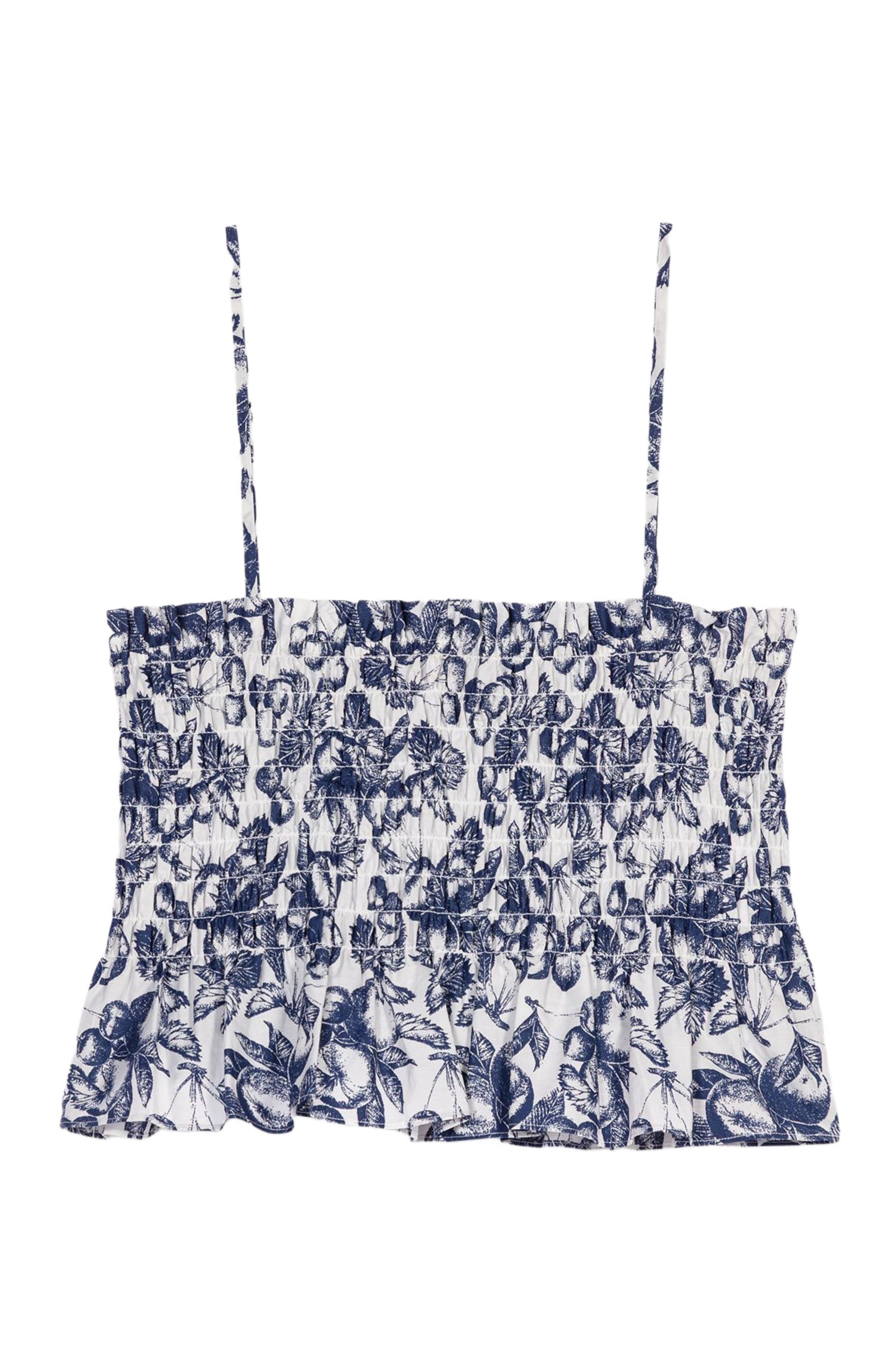 maje Printed smocked top in Blue Fruits Print at Nordstrom - 8