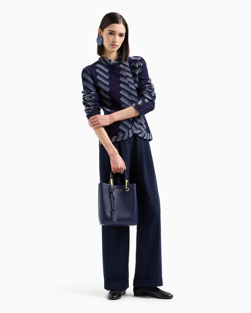 EMPORIO ARMANI Guru collar jacket with off-centre closure and all-over chenille pattern outlook