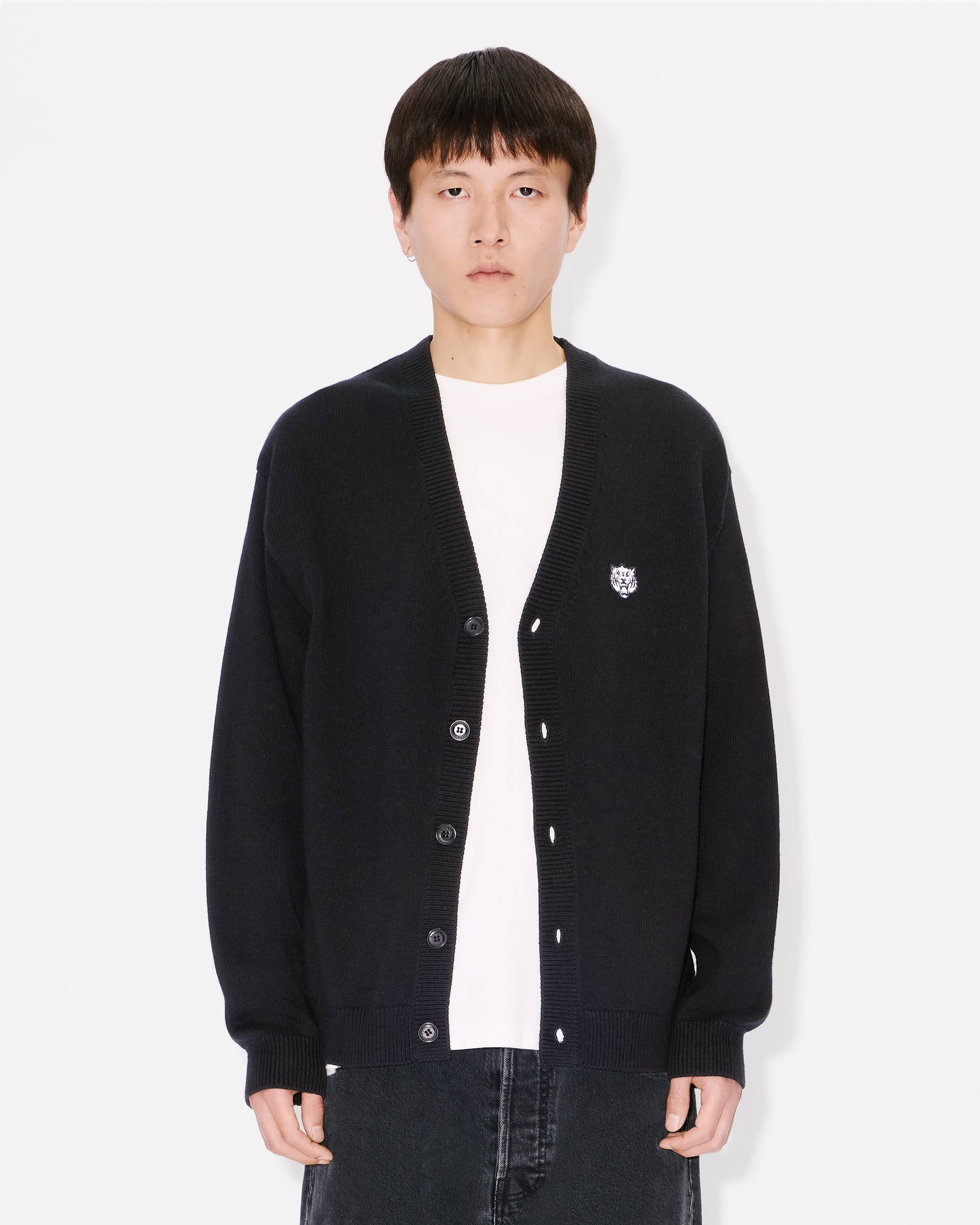 'KENZO Happy Tiger' embroidered cardigan in cotton merino wool - 3