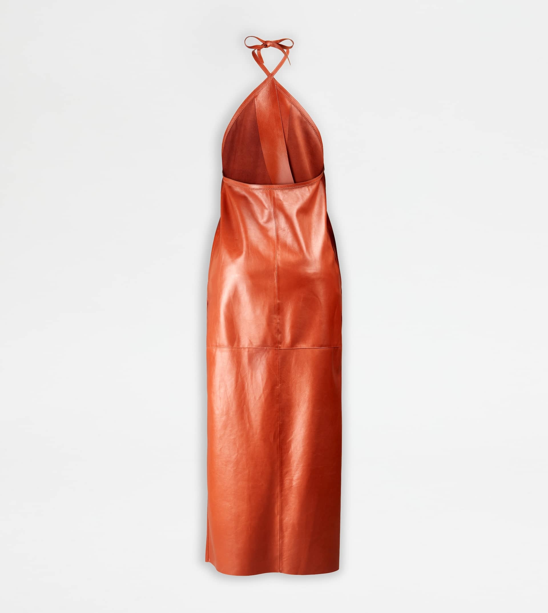 DRESS IN LEATHER WITH HALTERNECK COLLAR - BROWN - 8