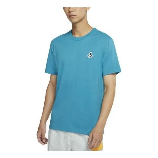 Men's Air Jordan Printing Short Sleeve Casual Embroidered Short Sleeve Blue T-Shirt DH3613-474 - 1