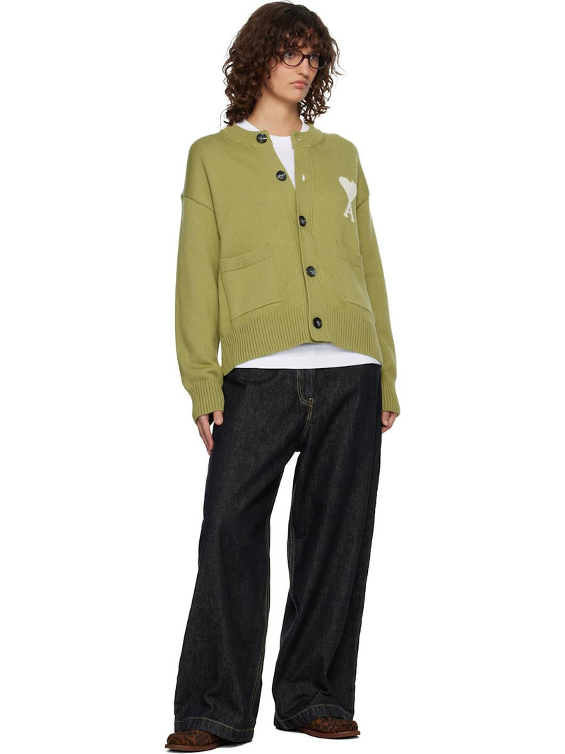 AMI Paris Green Wool Crewneck Ami de Coeur Cardigan outlook