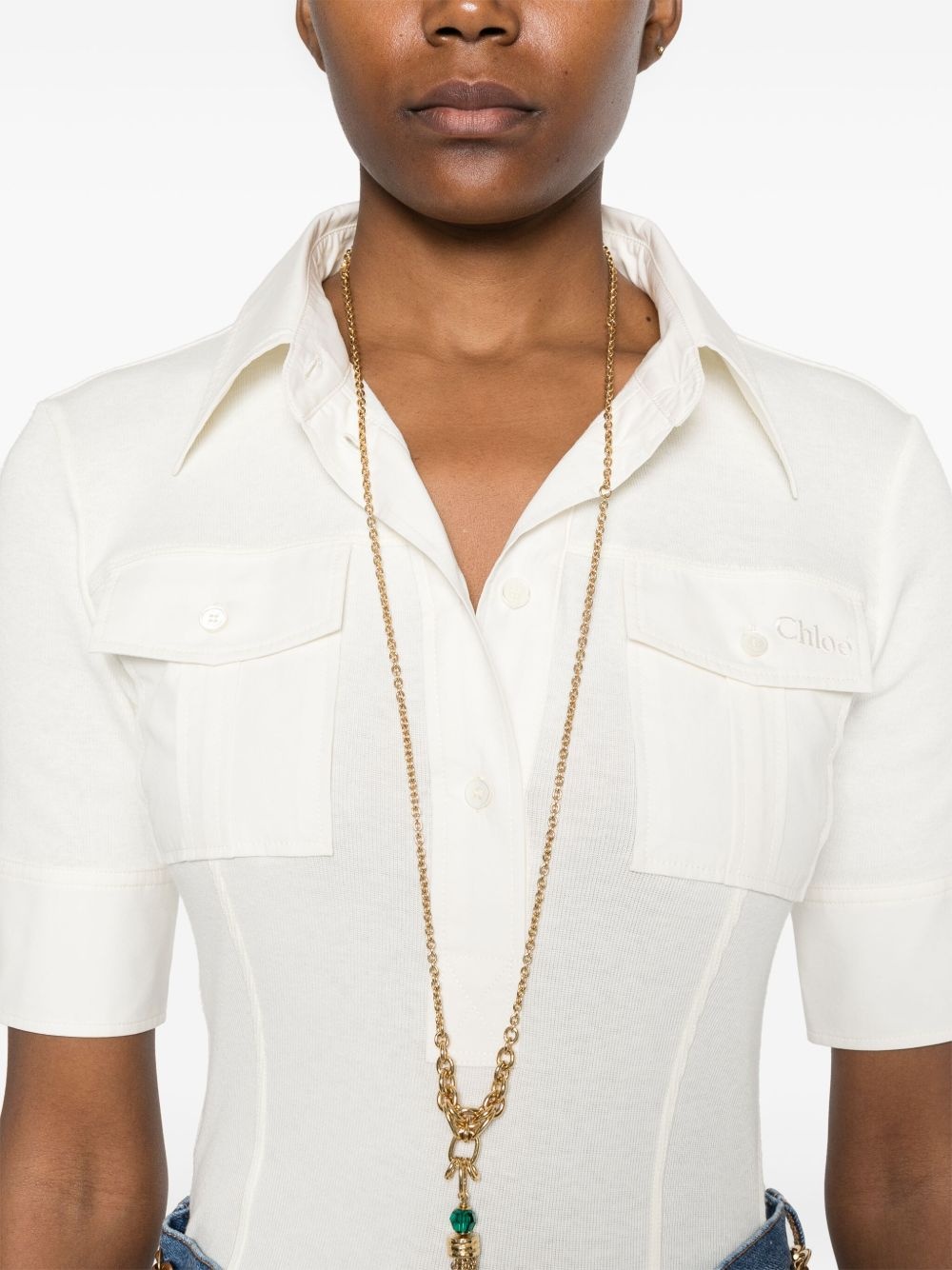 logo-embroidered polo top - 5