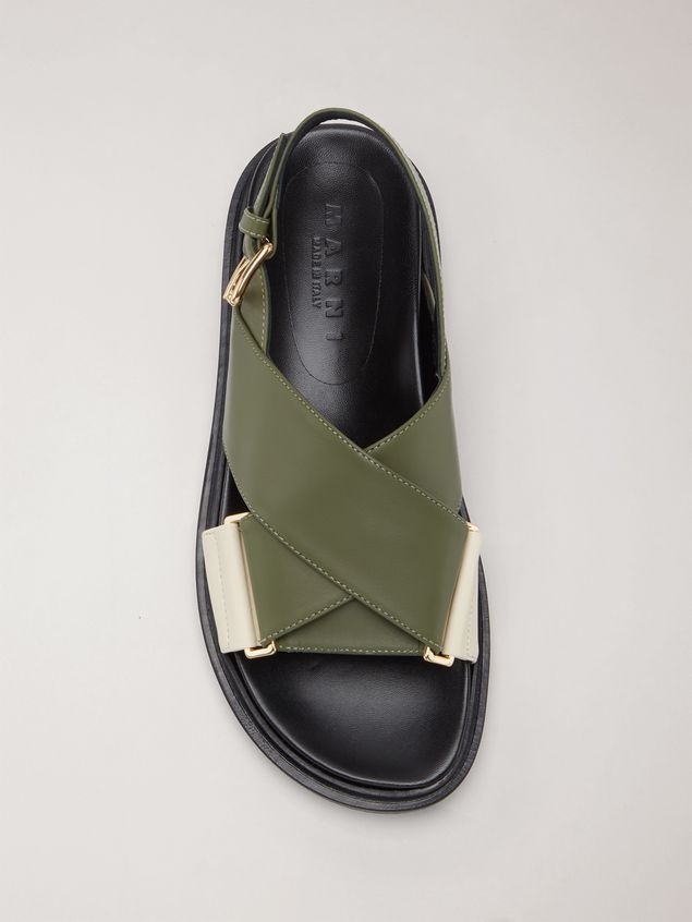 CRISS-CROSS FUSSBETT IN CALFSKIN GREEN AND WHITE - 4