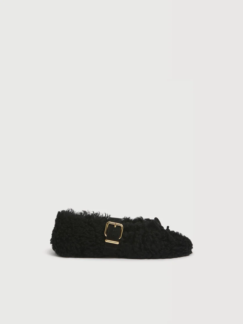 BLACK SHEARLING BALLERINA WITH BUCKLE - 1