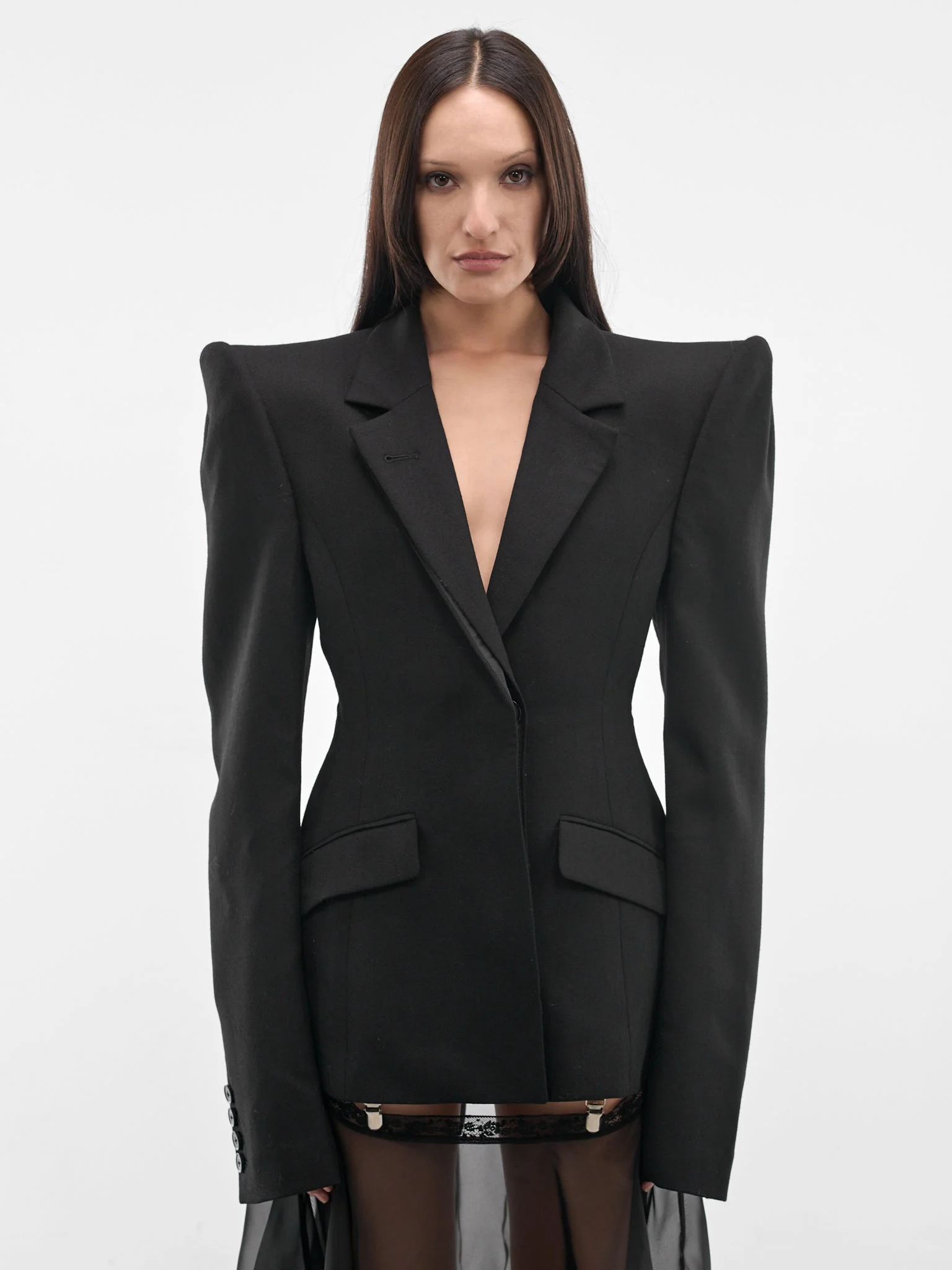 Black Structured Wool Blazer - 1