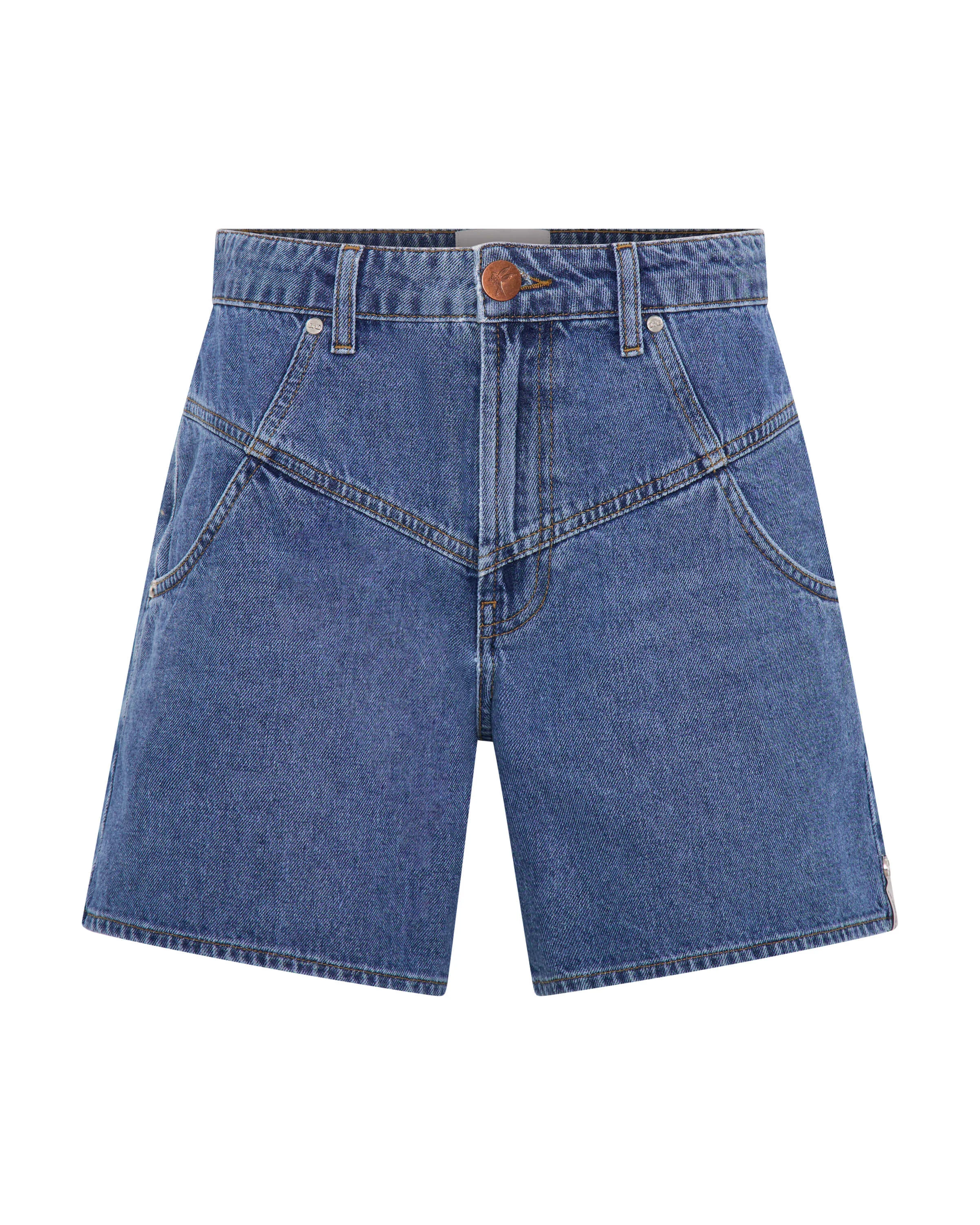 Kinks Mid Waist Long Length Denim Shorts - Blue Estate - 1