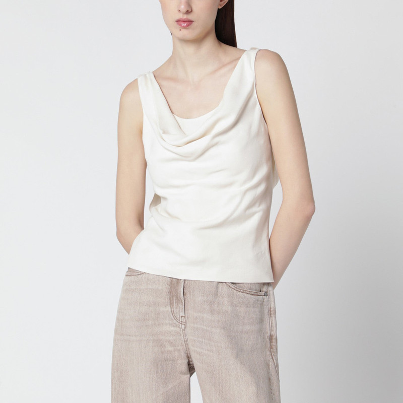Cream-colored top in Fluid viscose and linen twill 1