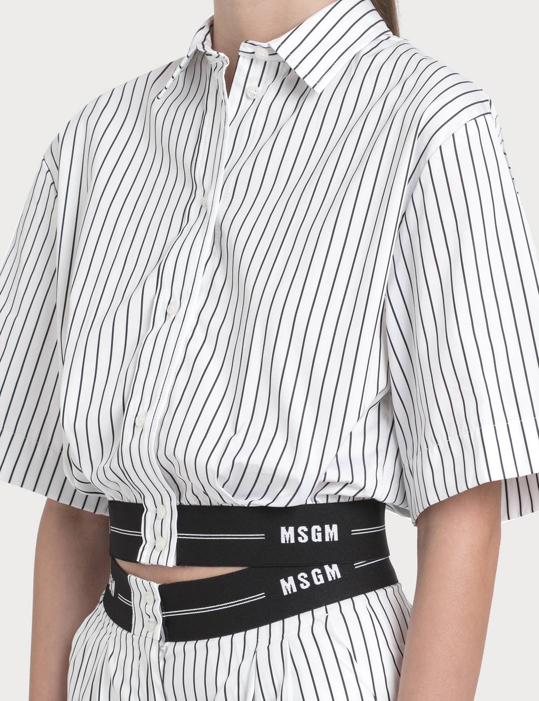 Striped Crop Shirt With Logo Elastic - 3