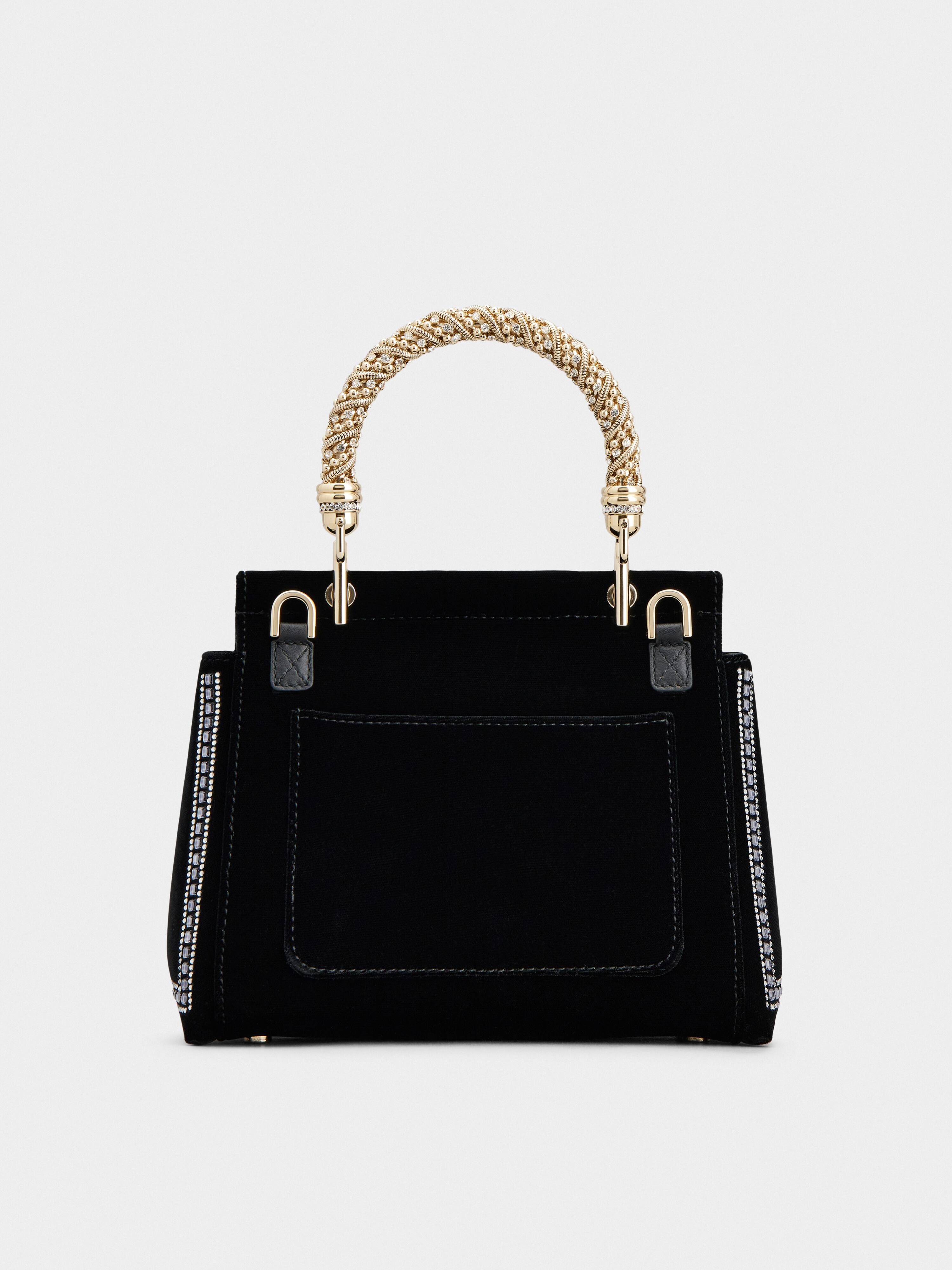 Viv' Cabas Hotfix Vichy Jewel Flower Strass Buckle Mini Bag in Velvet - 5