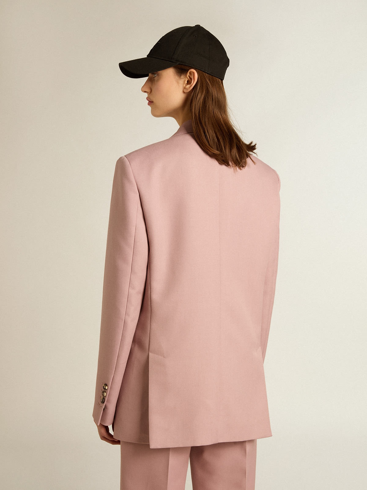 Double-breasted blazer in pink tailoring fabric - 4