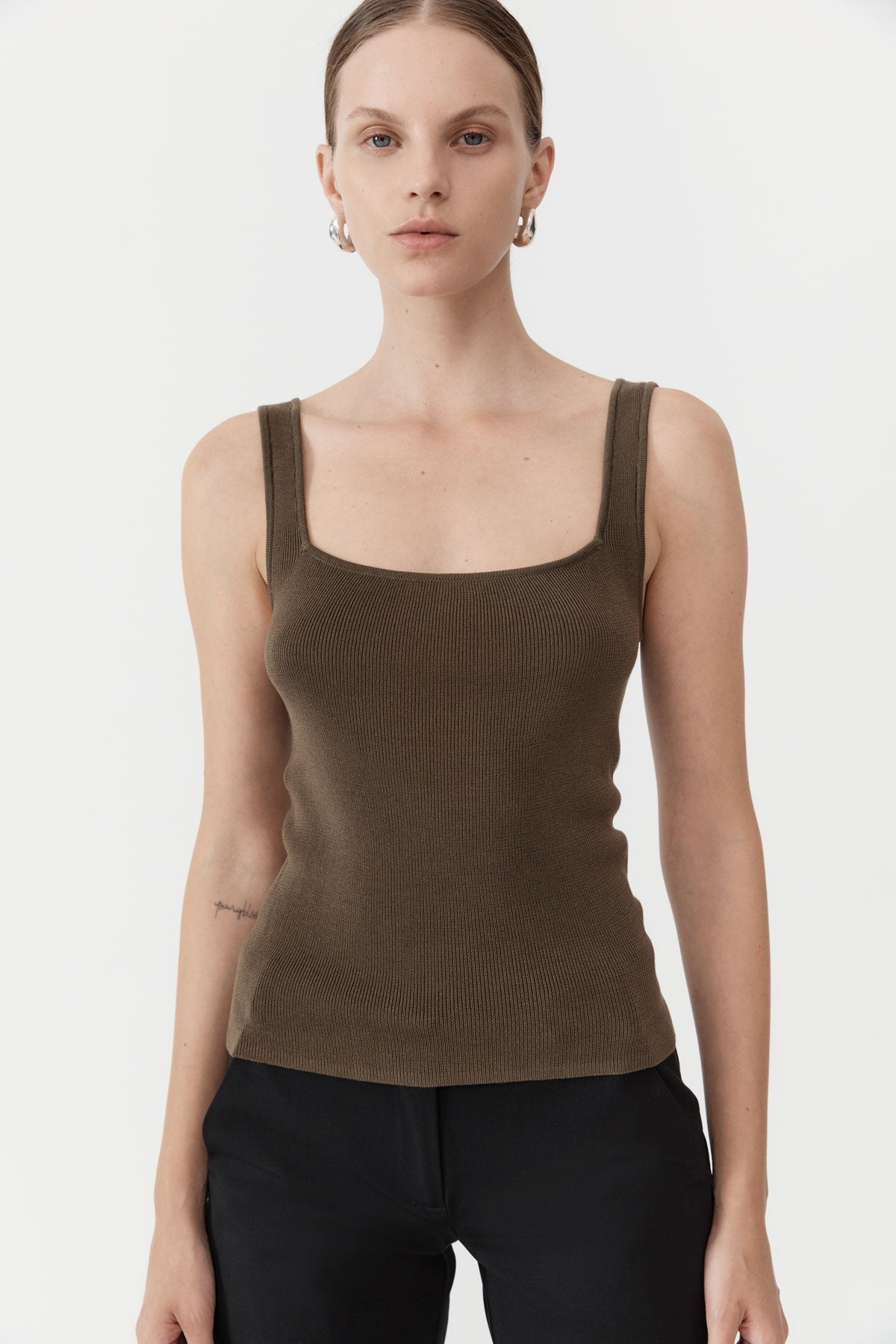 Square Neck Knit Singlet - Kelp - 4