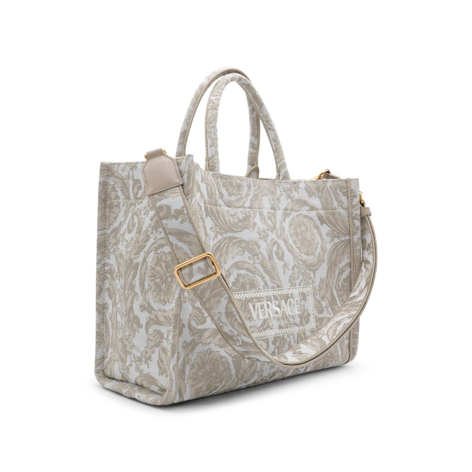 BEIGE AND WHITE CANVAS ATHENA HANDLE BAG - 2