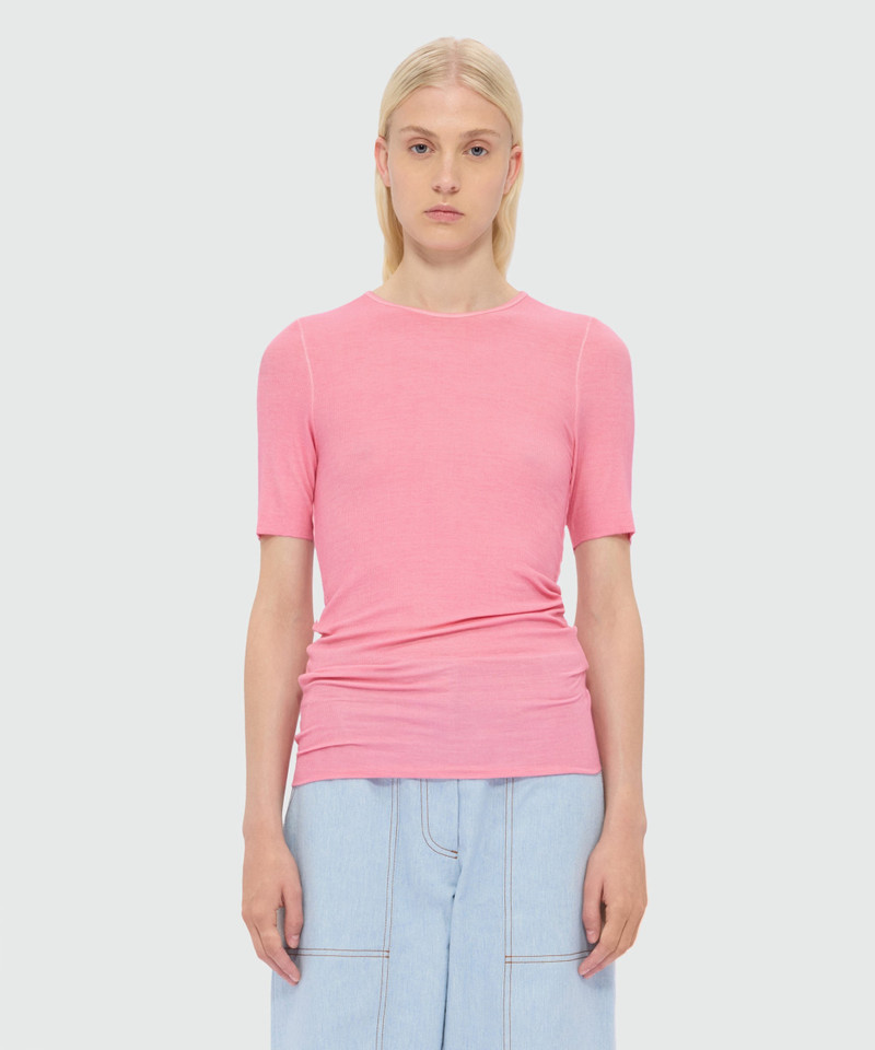 MSGM Pink short-sleeve viscose ribbed T-shirt outlook