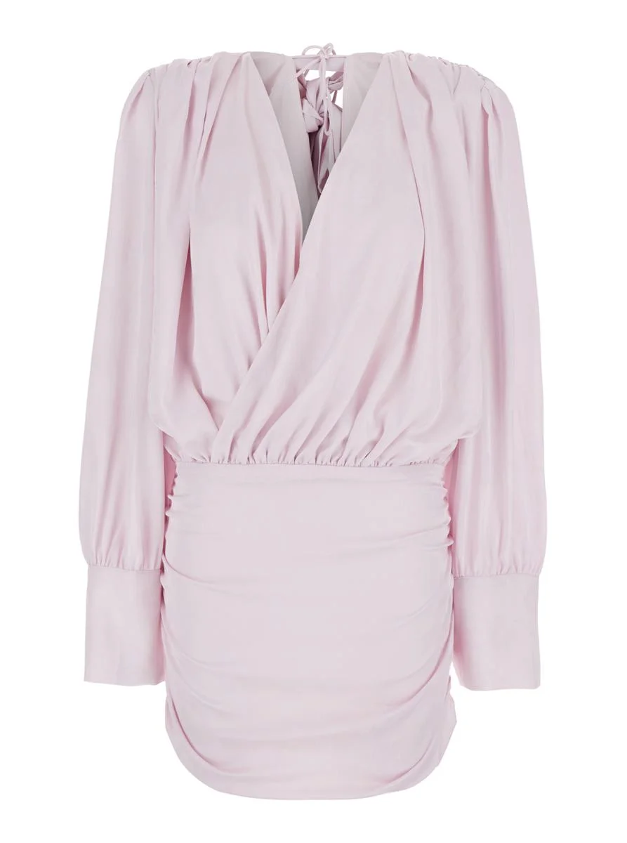 Rotate Birger Christensen Pink Dress With Deep V-Neck And Draped Design In Silk Woman - 1