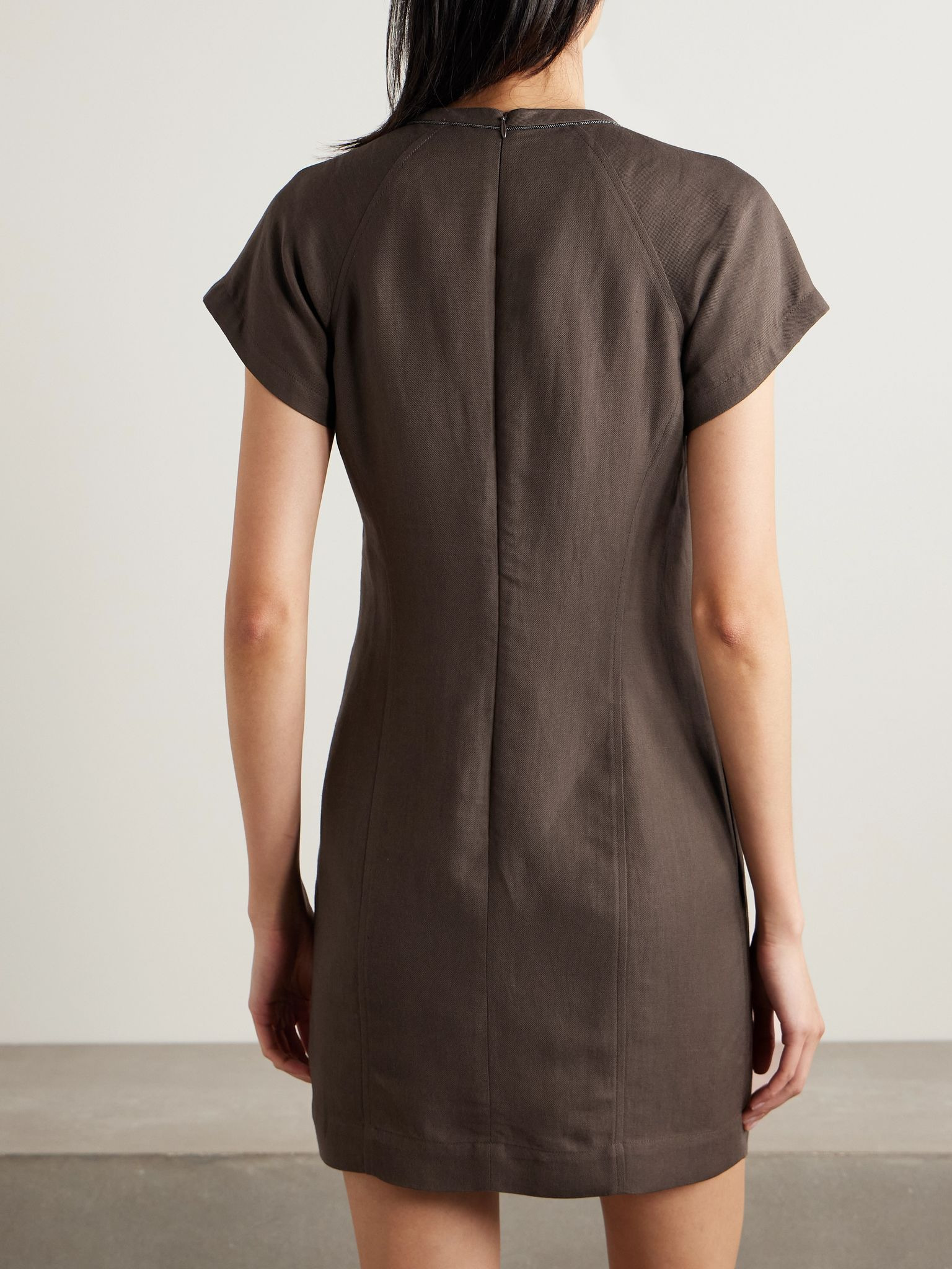 Bead-embellished twill mini dress Dark brown - 3