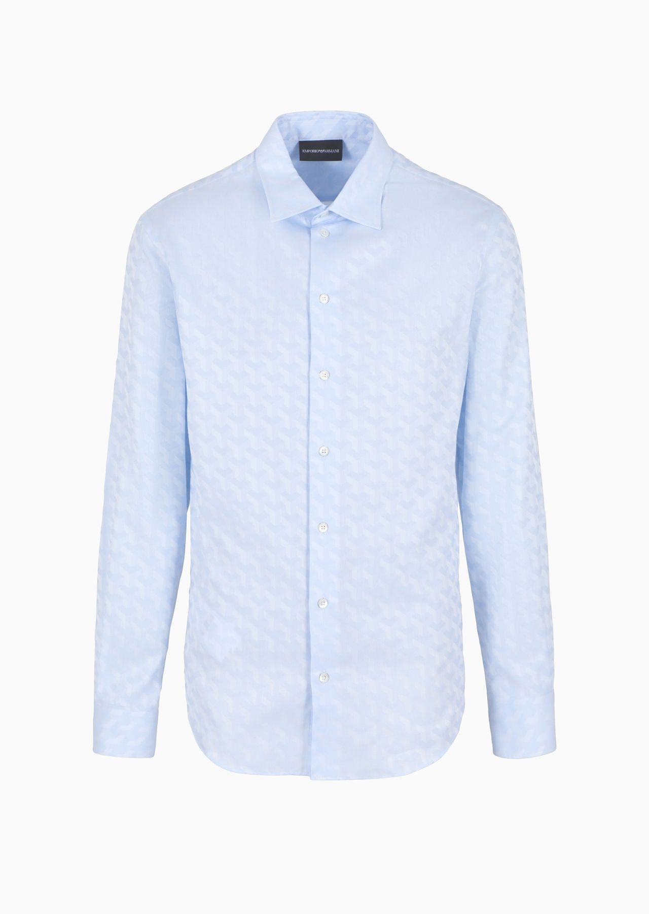 Classic-collared cotton shirt with a jacquard pattern - 1