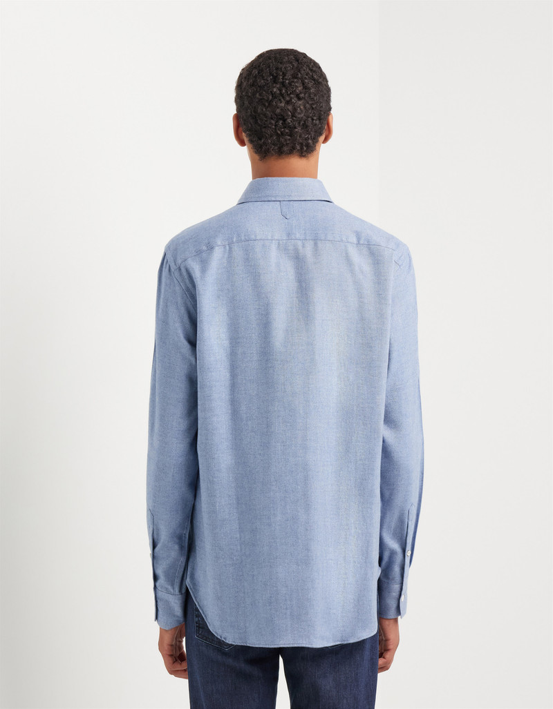 LIGHT BLUE MÉLANGE CASUAL COTTON LYOCELL SHIRT WITH POINTED COLLAR 3