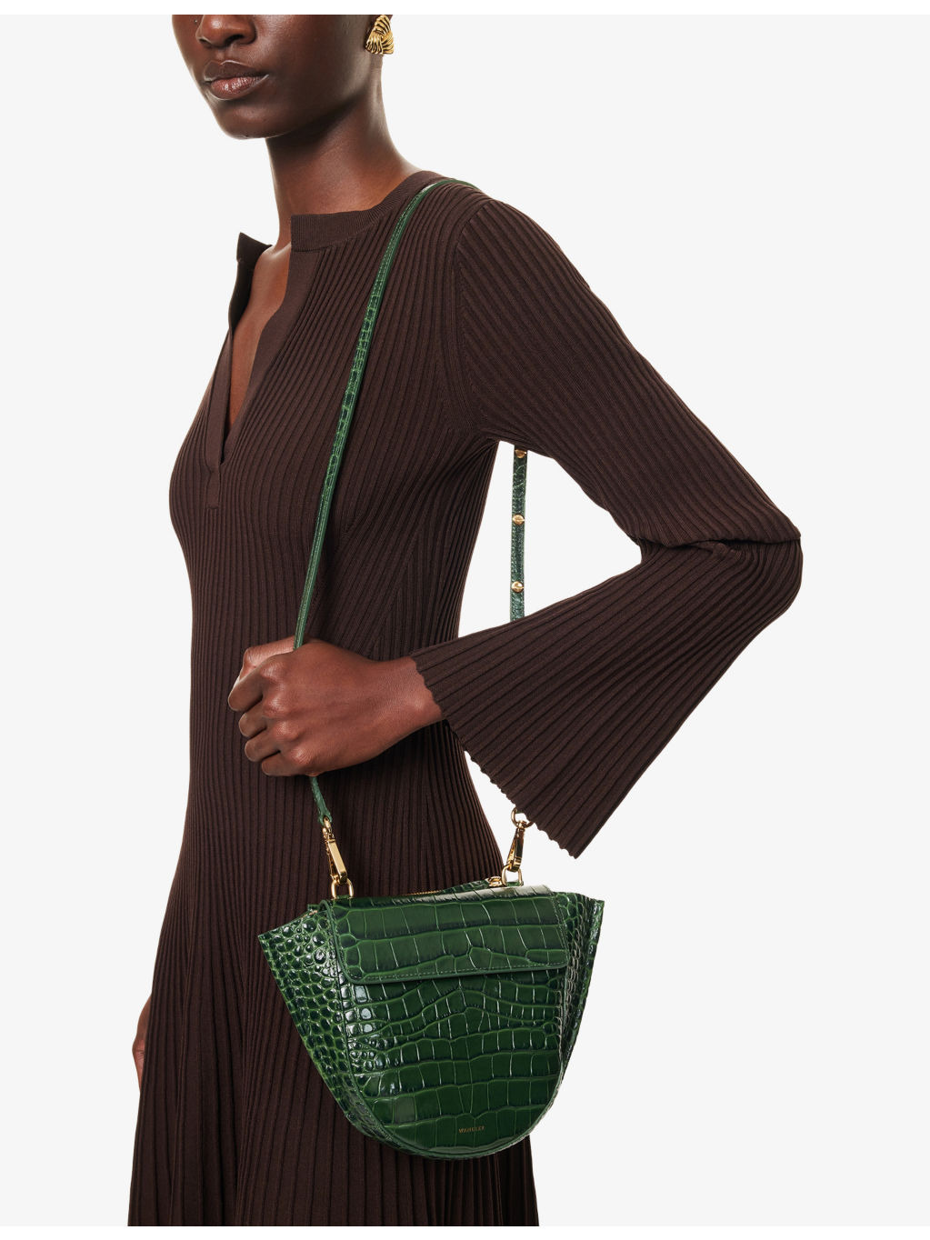 Hortensia Mini Crocodile-Effect Leather Shoulder Bag - 2