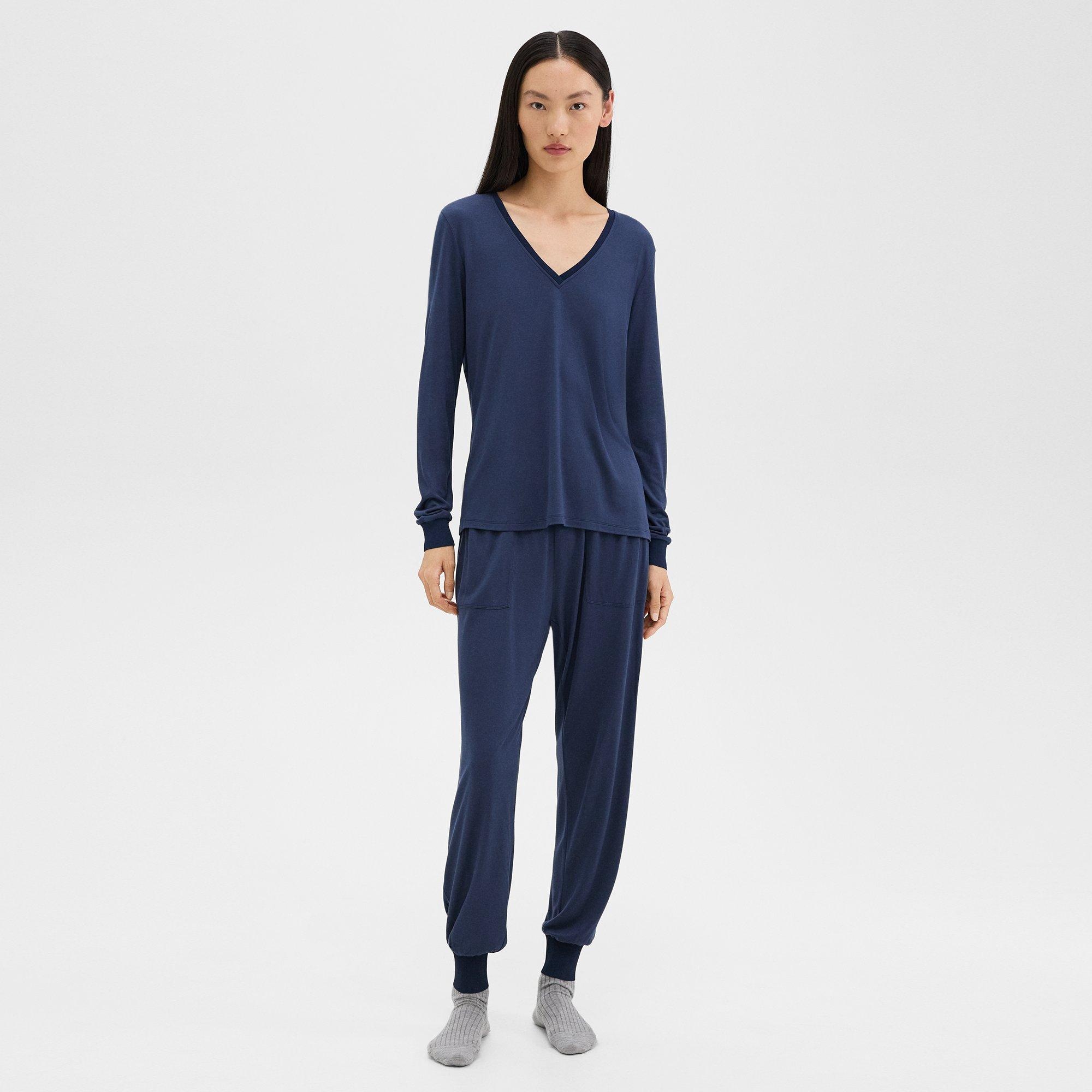 Ribbed V-Neck Top in Silk-Modal - 6