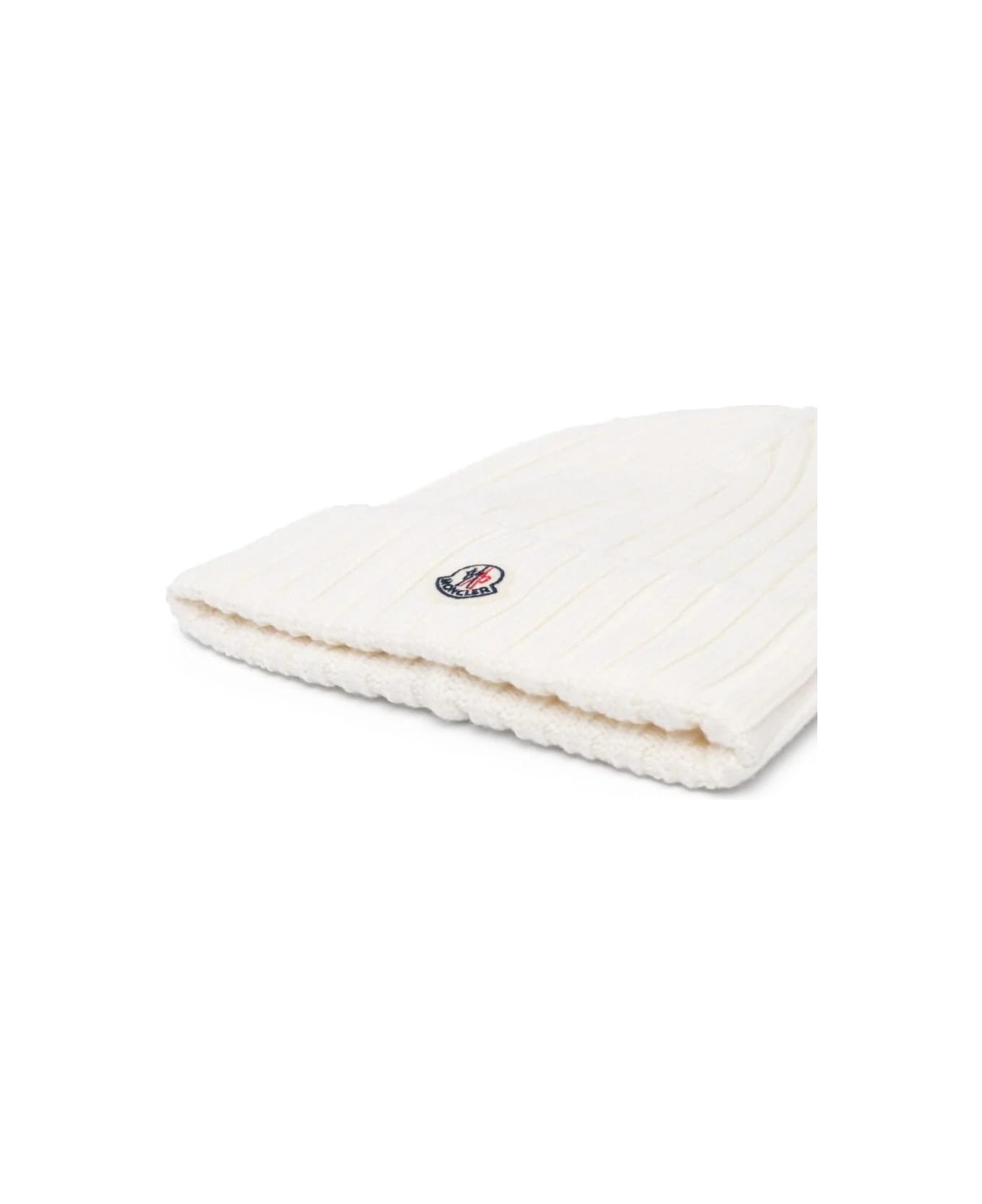 White Wool Beanie With Logo Patch - 2